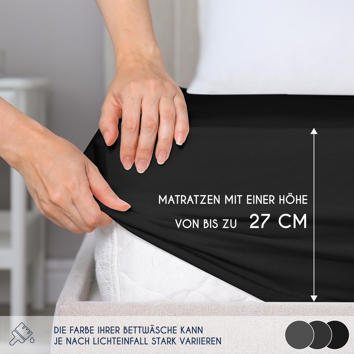Dreamzie - fitted sheet 200x200cm - cotton Oeko Tex certified - black - 100% jersey fitted sheet 200x200 - DHC_200x200_Bk_2