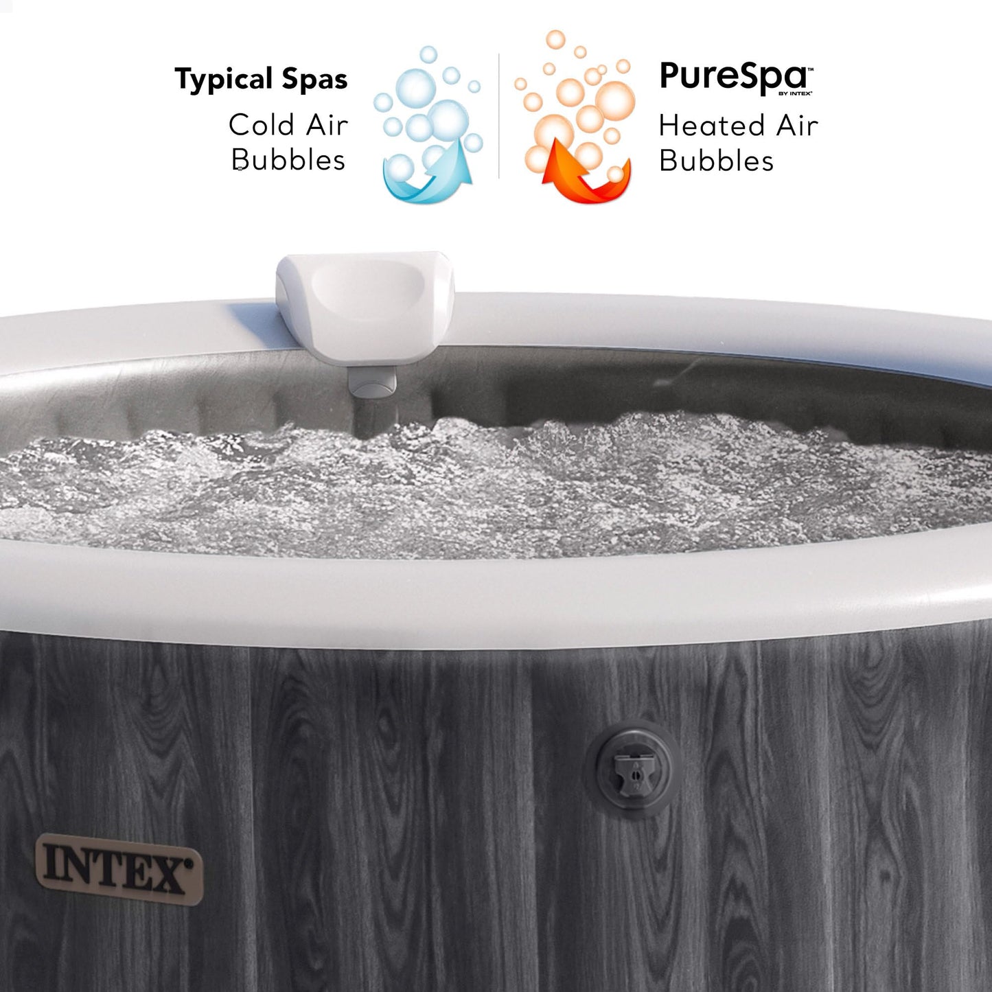 INTEX PureSpa Greywood Deluxe - 4-person whirlpool, with gray wood grain, 140 air jets, 2200 W heater, with LED lighting, water softening system & app control - 28440NP