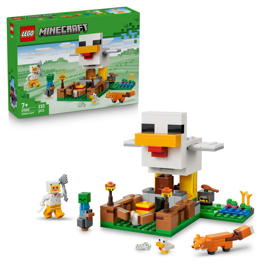 LEGO Minecraft Chicken Farm - Building toy with chicken fan minifigure, baby zombie and fox figures - Set with Minecraft figure - Gamer gift for boys and girls aged 7 and up - 21585
