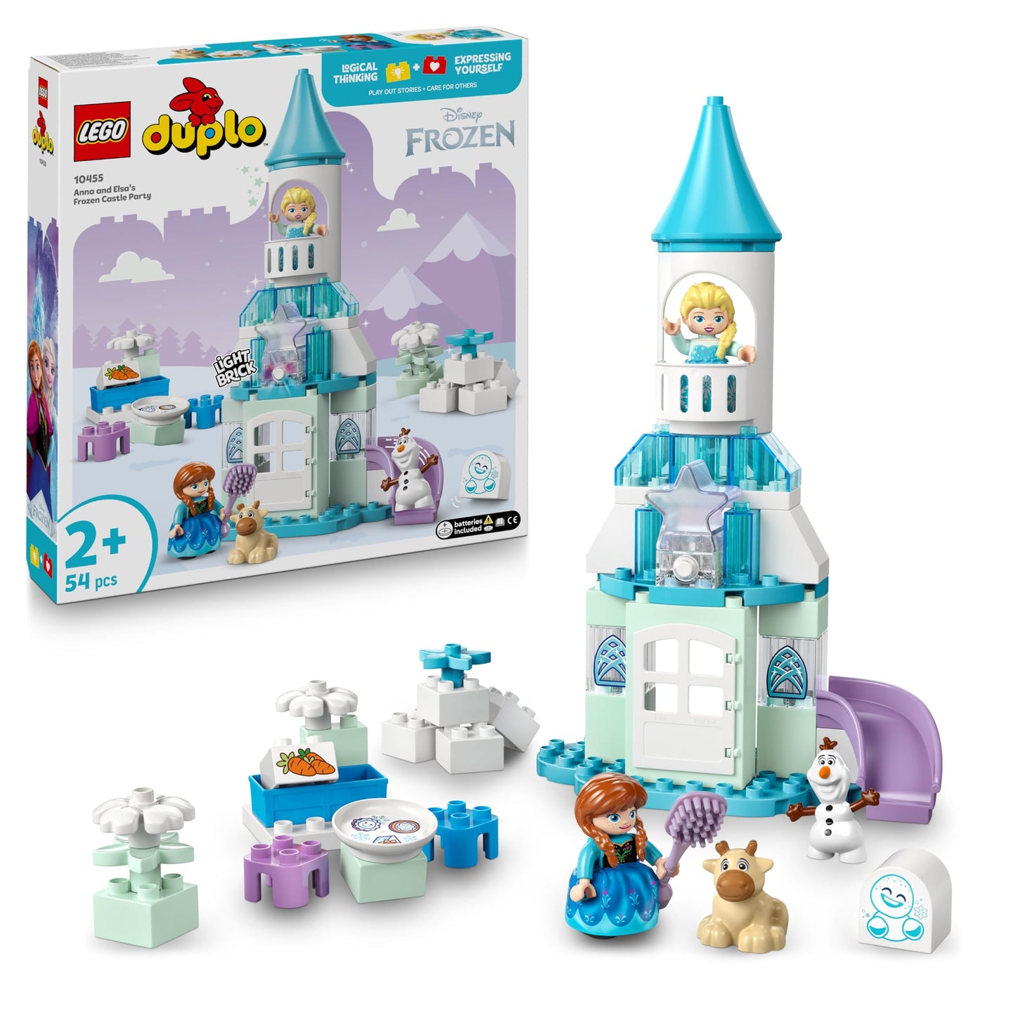 LEGO DUPLO │ Disney Anna and Elsa's Party in the Ice Palace - Frozen toy with ELSA figure, light brick & accessories - toddler motor skills toy from 2 years - minifigures for girls and boys - 10455