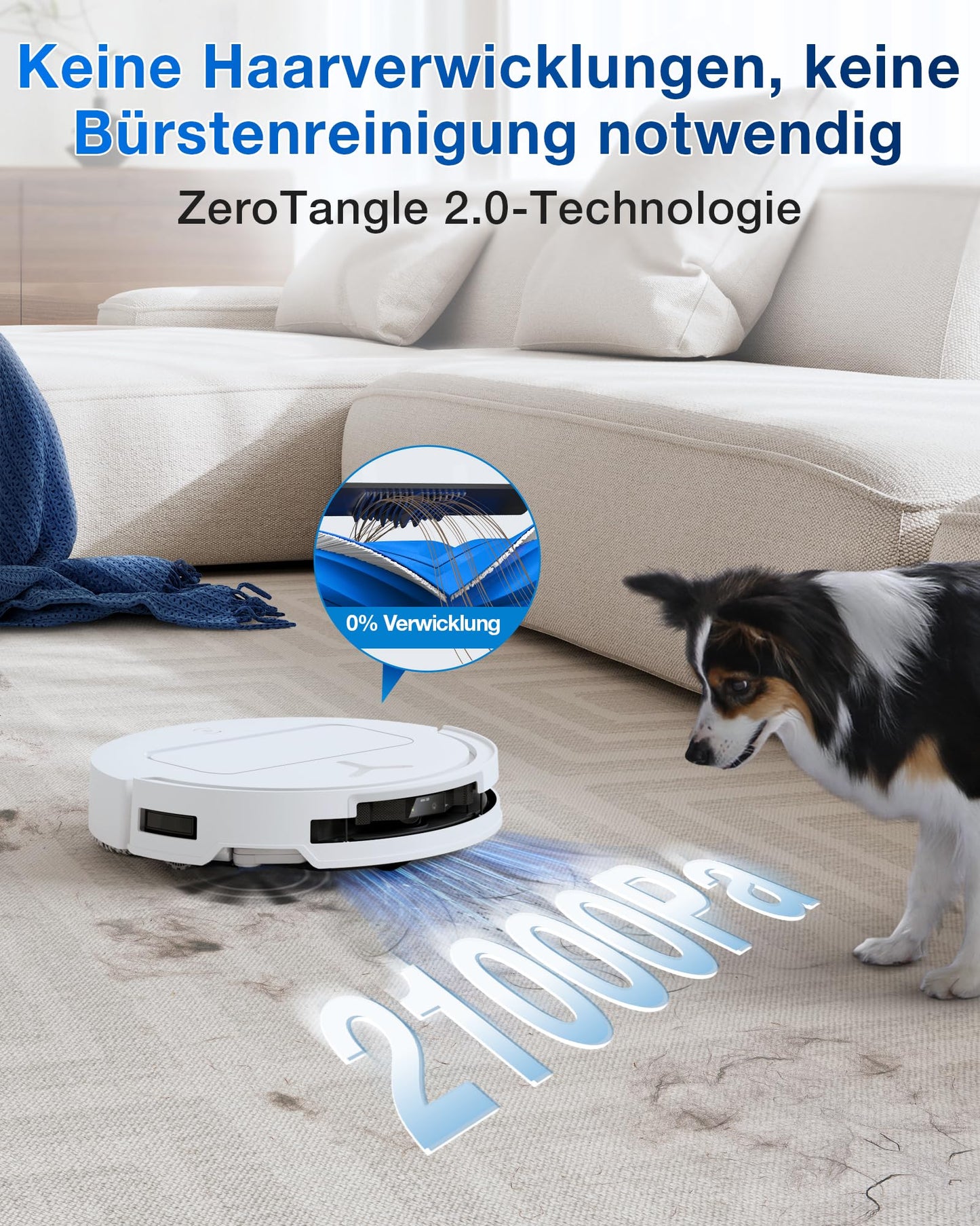 ECOVACS DEEBOT T50 Omni Gen2 robot vacuum cleaner with wiping function, 21,000 Pa, extendable side brush and mop, ZeroTangle 2.0, mop wash with 75°C hot water, all-in-one station, 81 mm, silver white