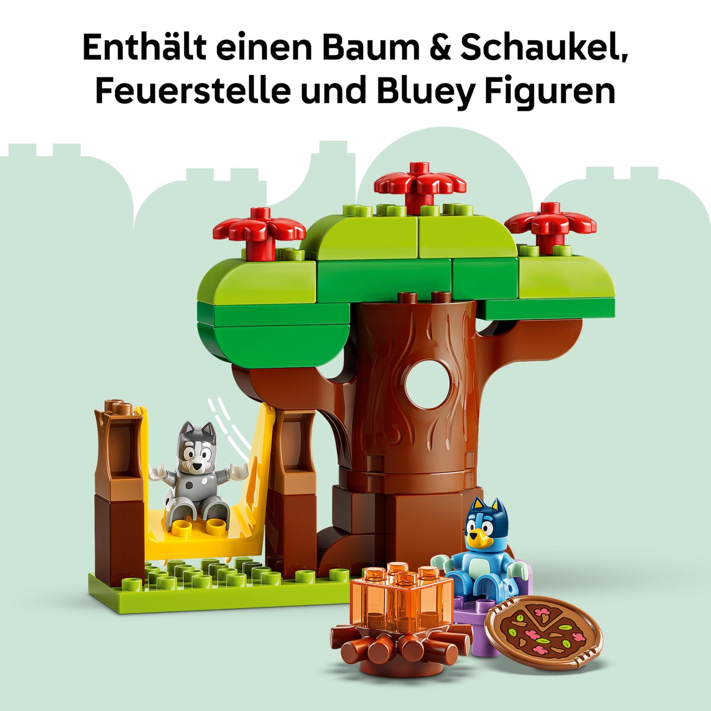 LEGO DUPLO Bluey Pizza Sisters with Muffin and Bluey - Motor Skills Toy for Toddlers - Montessori Set with Car, 2 Figures, Tree & Swing - Gift for Girls & Boys from 2 Years - 10469