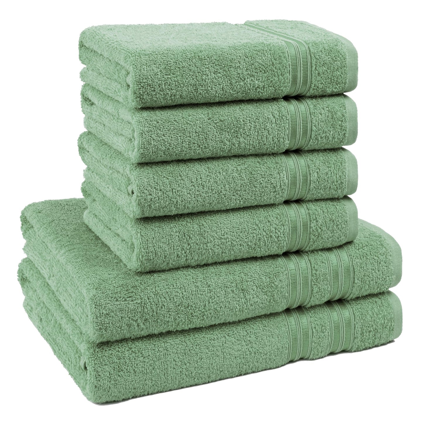 Hammetex set of 6 towels - 2 bath towels 70x140 cm & 4 hand towels 50x100 cm - 100% cotton terry - Oeko-TEX certified - soft, absorbent - with hangers, sage green - RN71