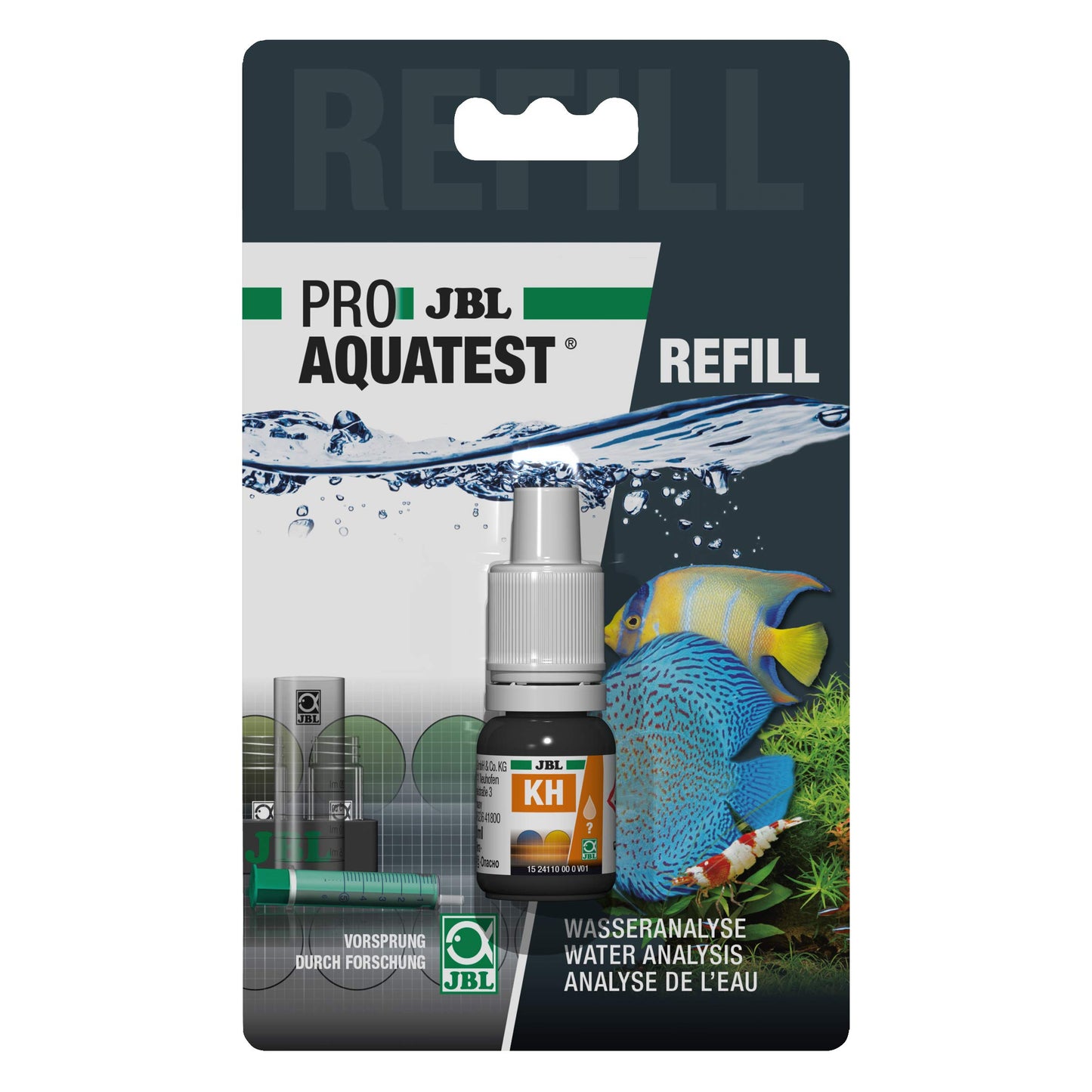 JBL water test refill, for fresh/seawater aquariums and ponds, ProAquaTest KH carbonate hardness refill, 1 piece - 2411100