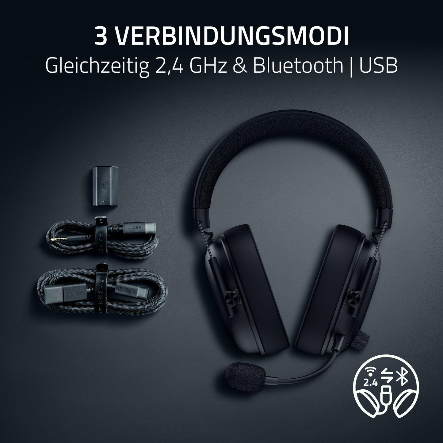 Razer BlackShark V3 - Wireless E-Sports Headset - Triforce 50mm Driver - Detachable Broadband Microphone - THX Spatial Audio - Wireless 2.4Ghz & Bluetooth - FPS Profiles - PC/Mac | Black - RZ04-05410100-R3M1