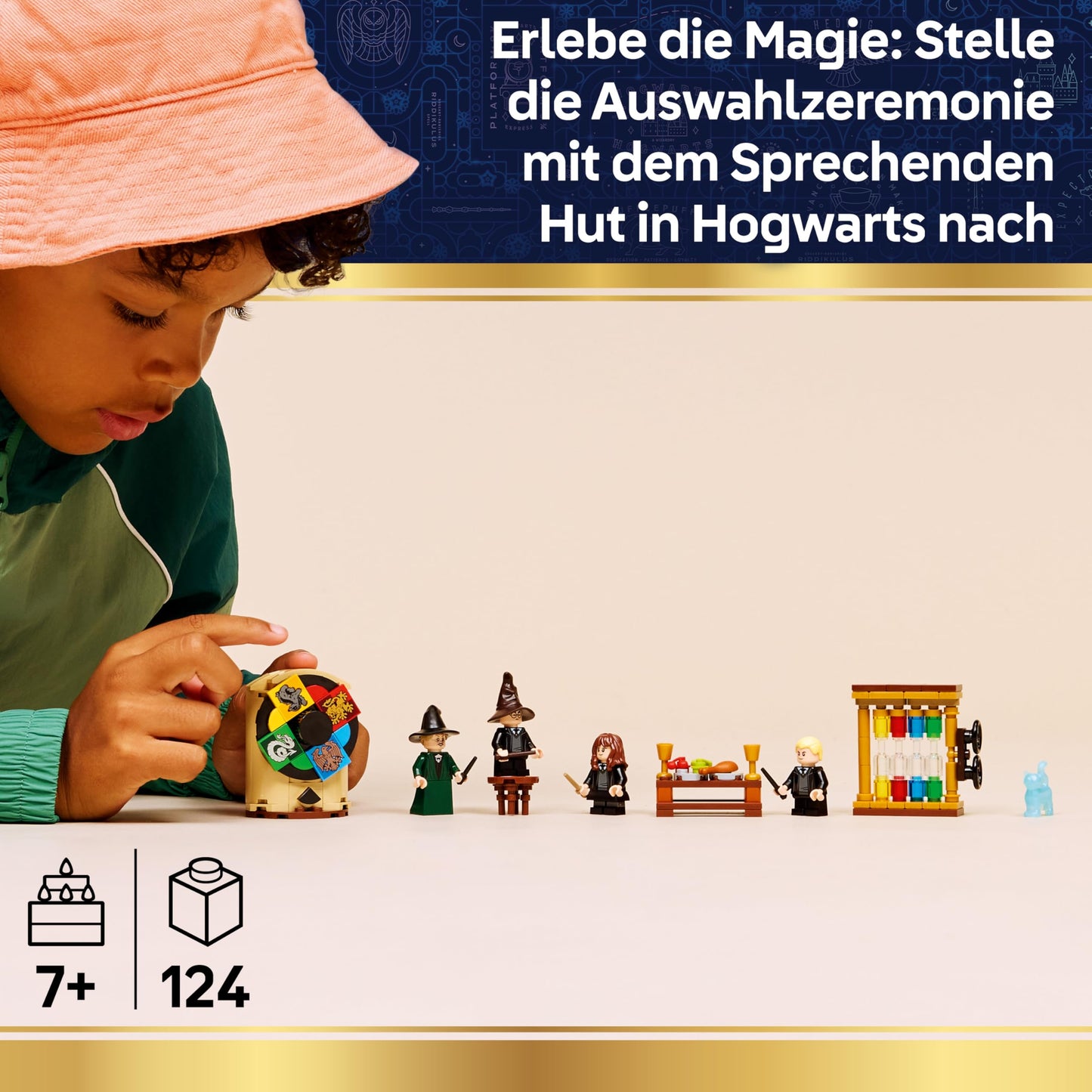 LEGO Harry Potter Hogwarts Castle: Sorting Hat Selection Ceremony - Patronus, Hermione and Draco Malfo minifigures with wands, spinning wheel - Gift for children aged 7 and up - 76460