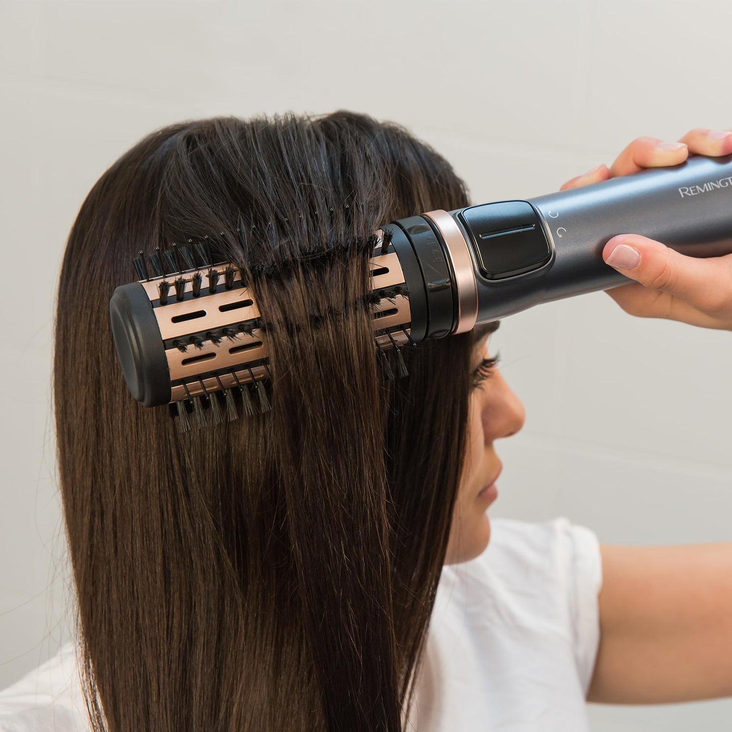Remington hot air brush rotating [automatic] Keratin Protect (incl. 3 attachments: 2 round brushes + hairline booster for more volume) + hair clips, ceramic coating with almond oil, AS8811, gray