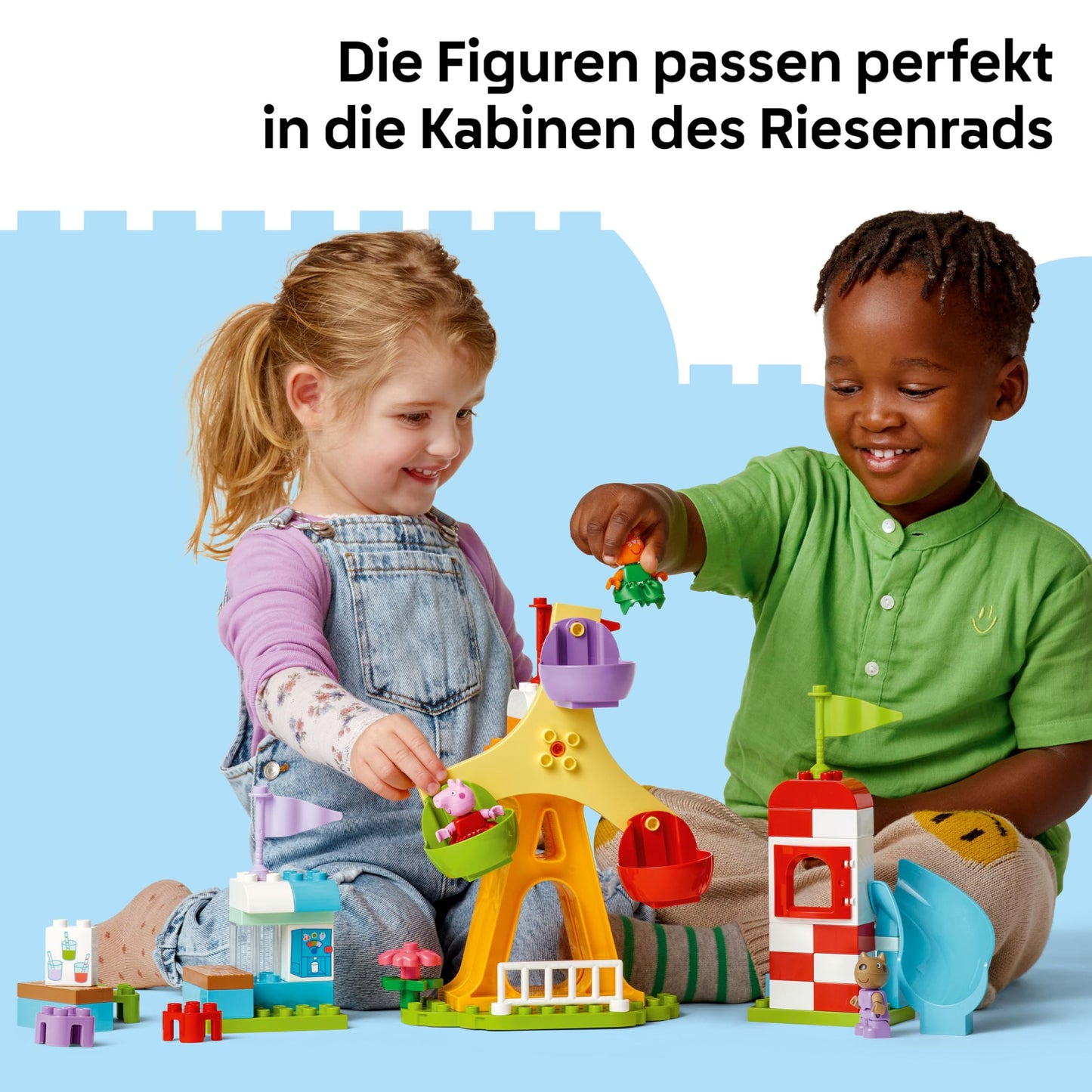 LEGO DUPLO Peppa Pig Fair - Montessori toy - motor skills toy for children aged 2 and up - preschool games with Ferris wheel, slide & 3 figures incl. Mollie Mieze & Klausi Kläff 10453