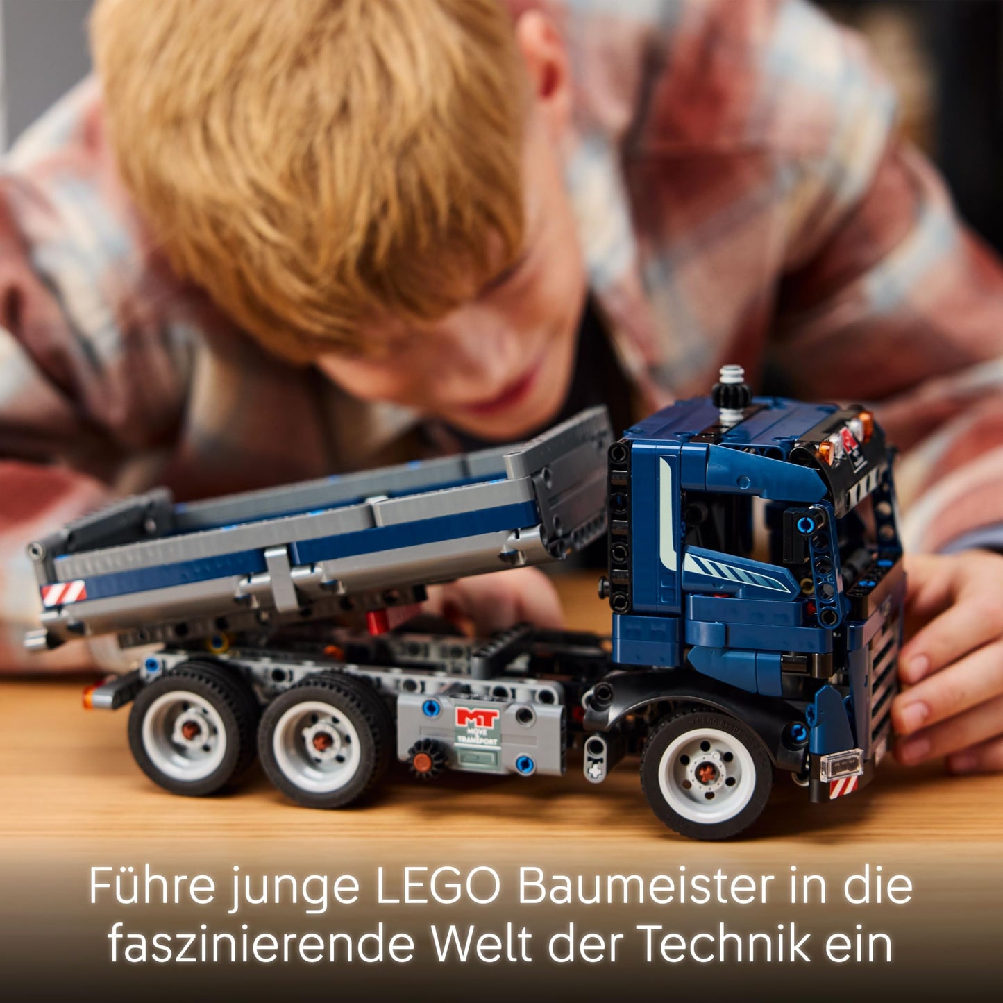 LEGO Technic dump truck toy with steering and movable dump body - blue construction vehicle - gift idea for a birthday or the holidays - building set for boys and girls aged 9 and up 42203
