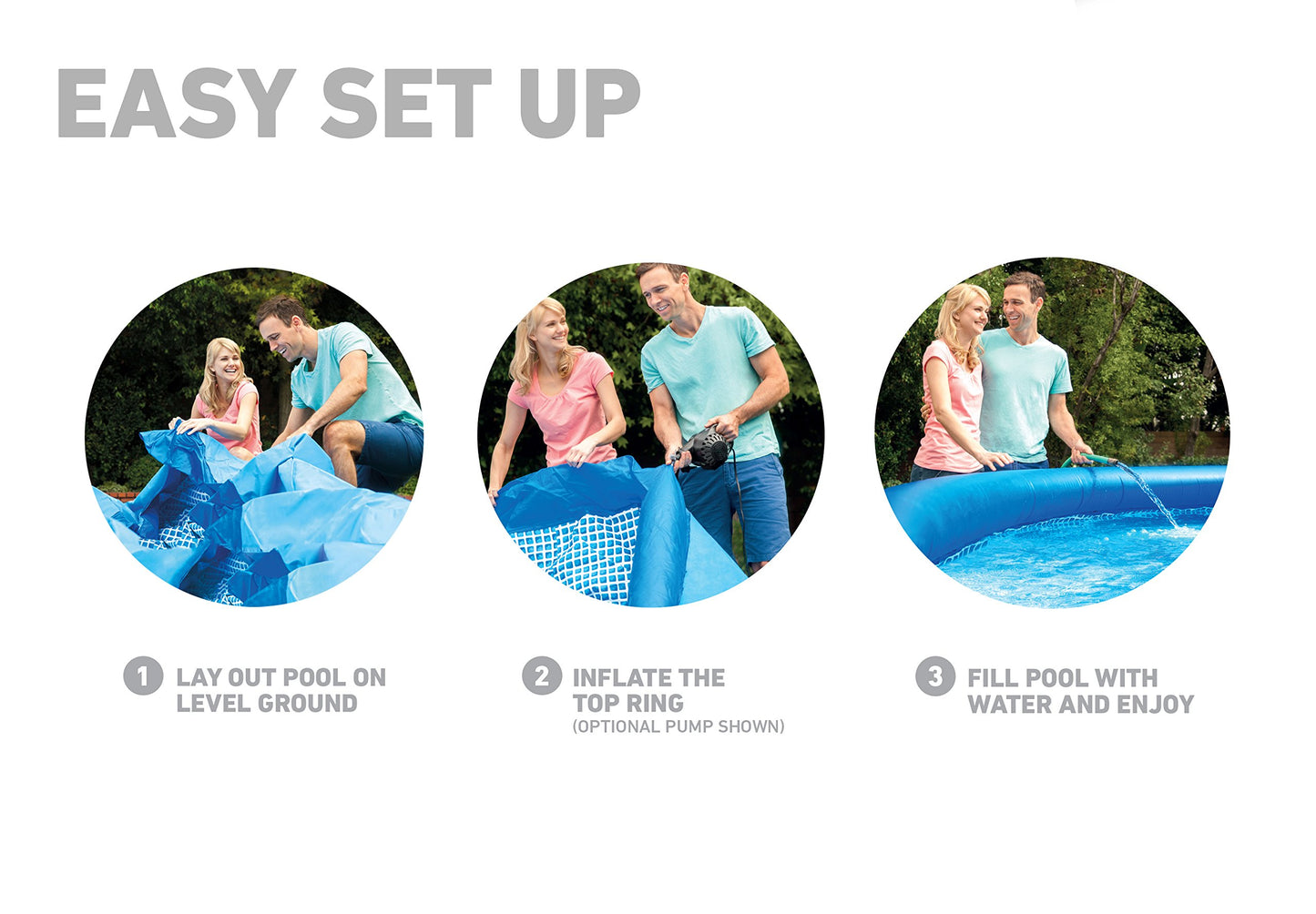 INTEX "Easy Set" round pool above ground pool including 12V filter pump ladder, groundsheet & cover film (4.57x1.07 m), round pool volume 12,430 L, blue (28166GN)