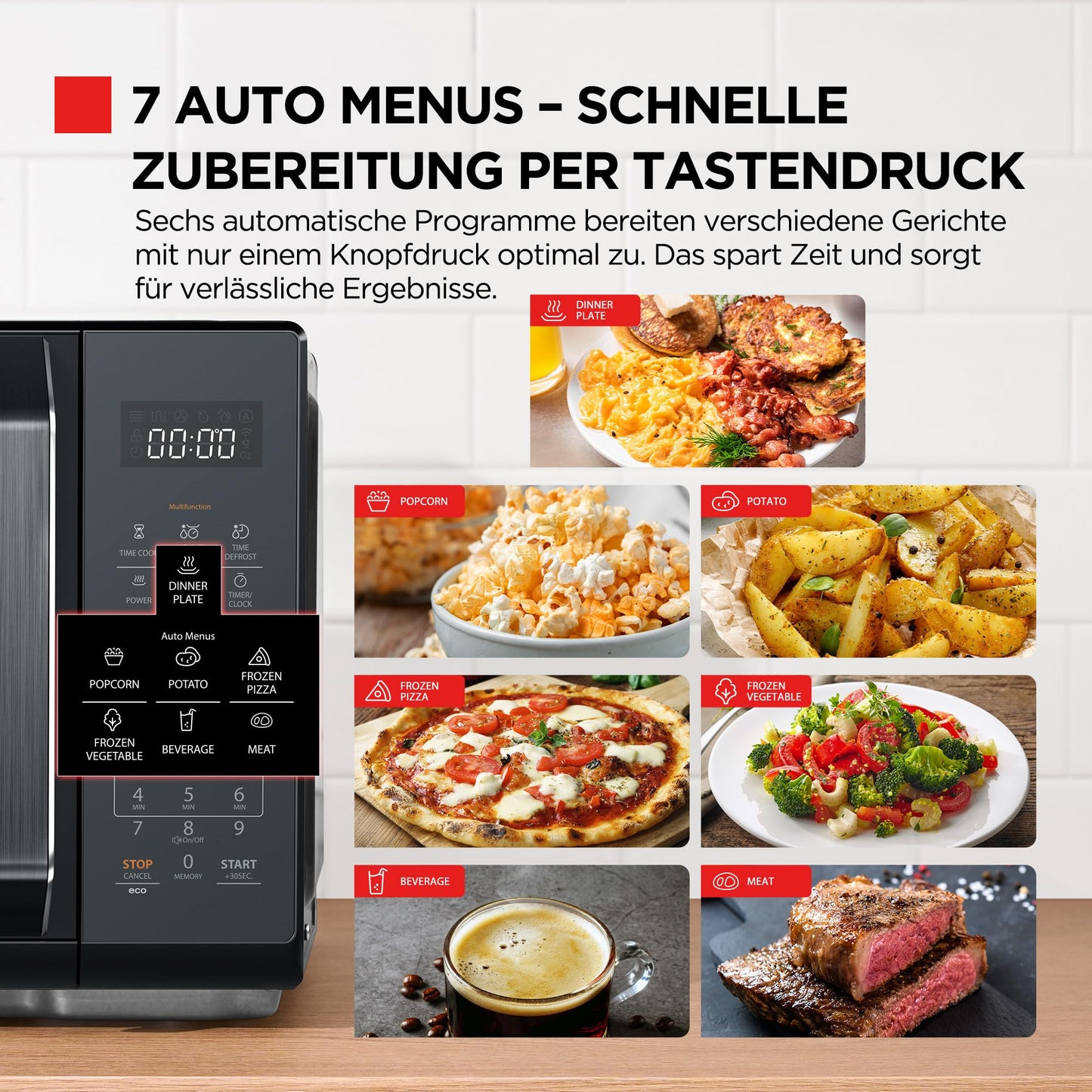 TOSHIBA microwave in mirror black, 23 liters, 800 W, digital solo microwave with 11 power levels, 6 automatic programs, quick start function, defrost function, digital display, MW3-EM23PE(BK)