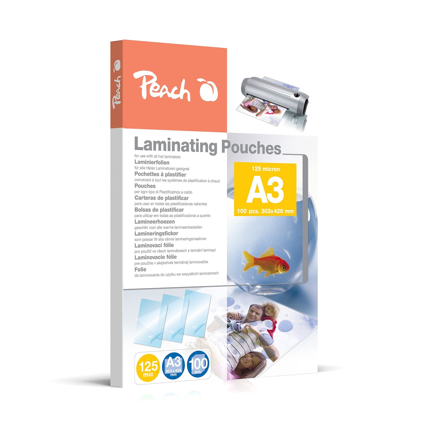 Peach laminating pouches A3 300 pieces 2 x 125 mic (250µm) glossy - ultra strong - PP525-13P