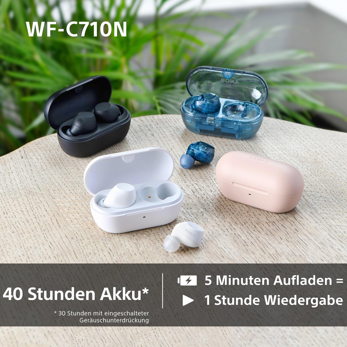 Sony WF-C710N - Truly Wireless Noise Canceling Earphones, lightweight, touch operation, multipoint connection, IPX4, up to 40h battery, quick charging, iOS and Android compatible, pink - WFC710NP.CE7