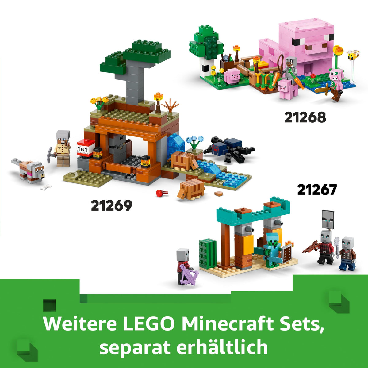 LEGO Minecraft Casa ciupercii - Jucărie de gaming cu figurina Steve, moburi, o masă de lucru și o fermă - Set interactiv de joc - Cadou de gaming pentru fete și băieți de la 8 ani 21270