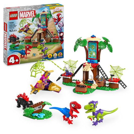 LEGO Marvel Showdown at the Treehouse: Spidey-Rex vs. Gobby-Raptor, building and play set with dinosaurs, gift with toy dinosaurs for boys and girls aged 4 and up, Spidey and his super friends 11200