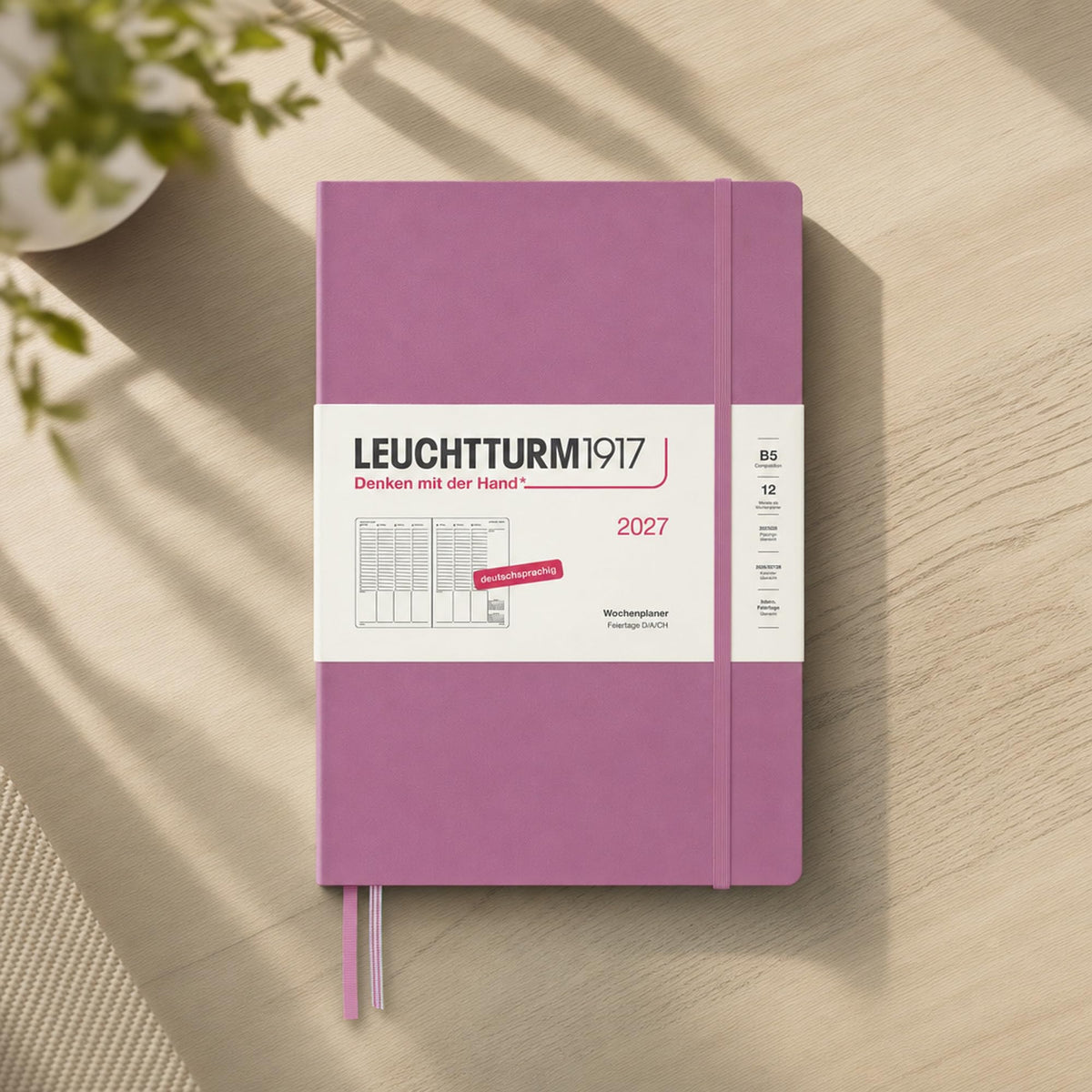 LEUCHTTURM1917 weekly planner 2027 Composition (B5) - German, Dusty Rose, 254 x 178 mm, January-December (12 months), weekly overview with hourly grid 7:00-22:00 per column, hardcover, 80 g/m² paper - 400142