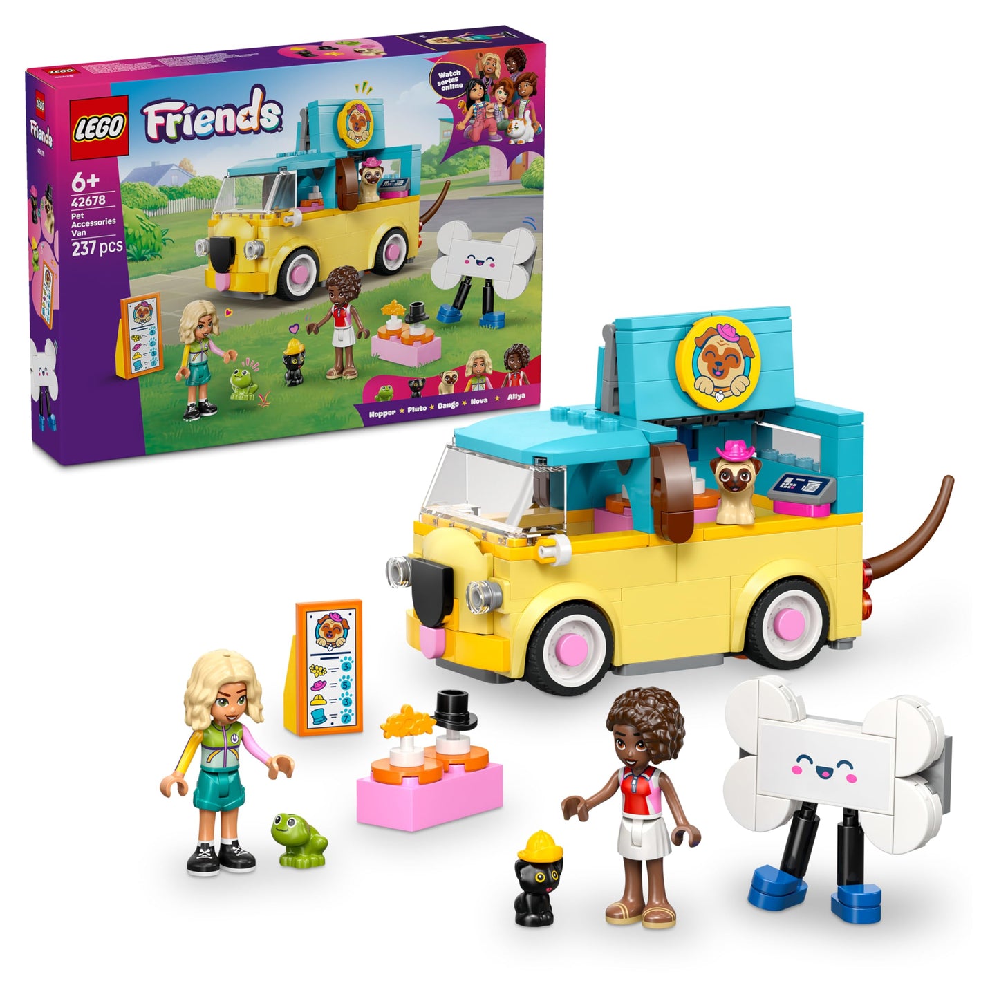 LEGO Friends pet accessories van - toy with 2 mini dolls and dog, cat and frog figures - birthday gift for girls aged 6 and over - 42678