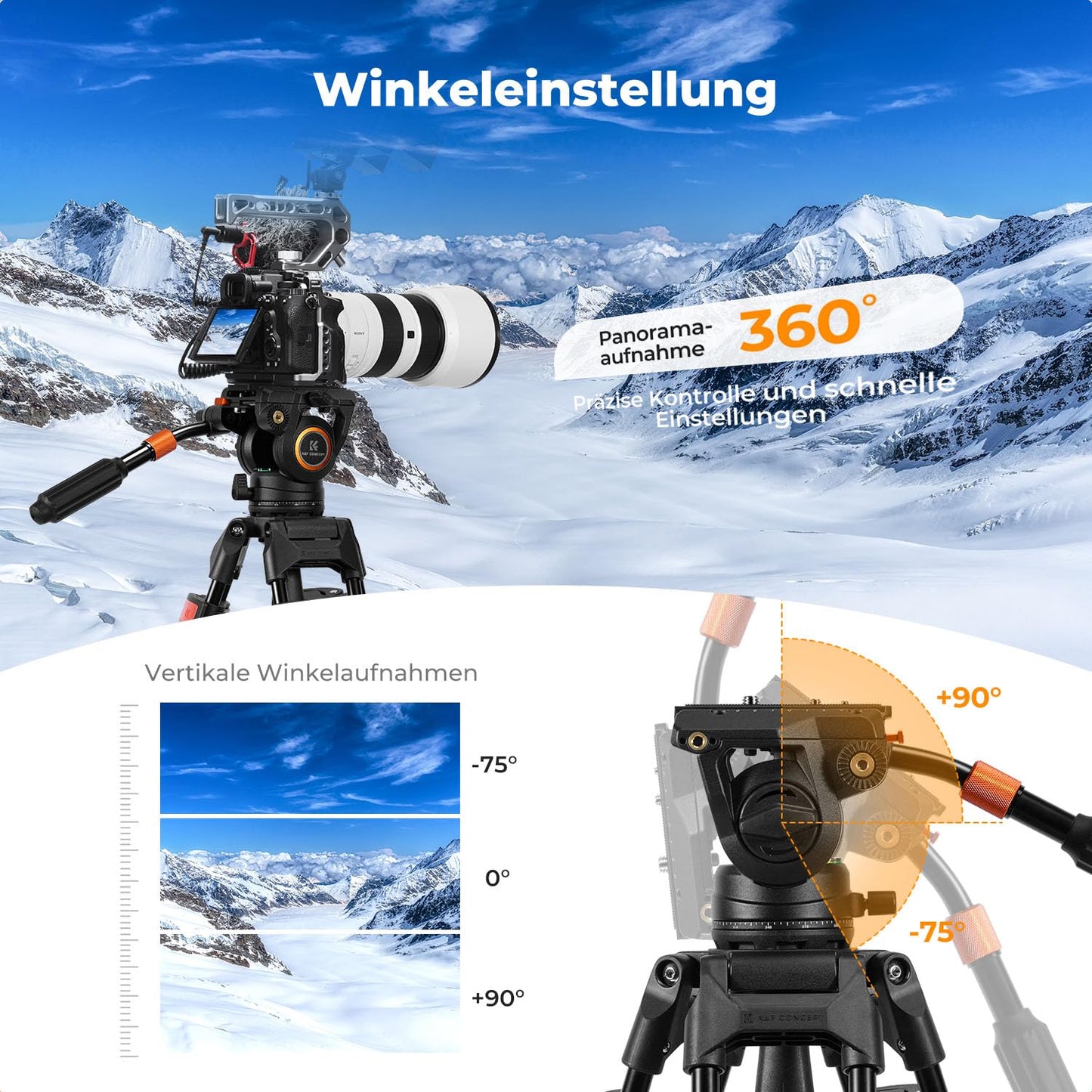K&F CONCEPT Fluid video head with tripod head holder, for 360° panorama - BV40