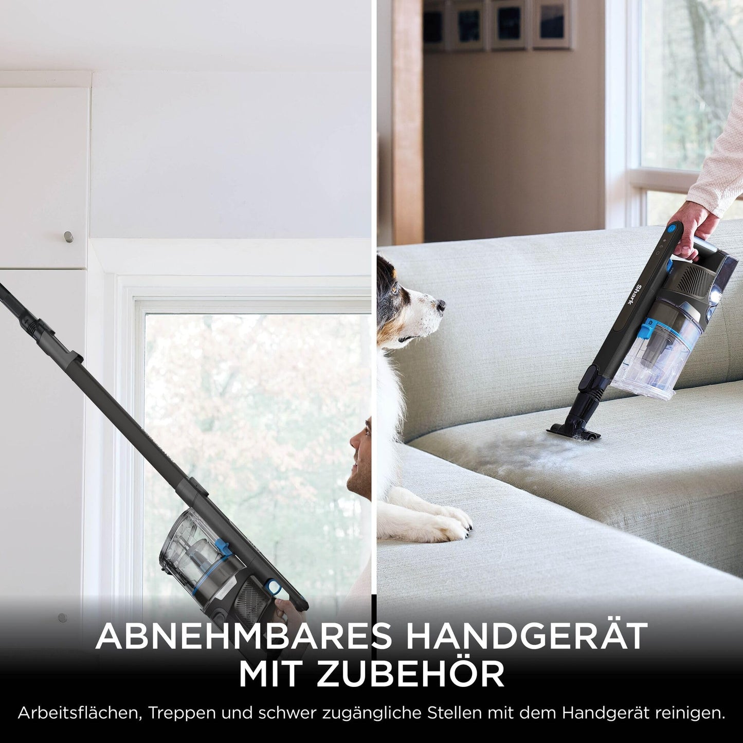 Shark PowerPro cordless vacuum cleaner, free-standing, up to 50 minutes running time, wireless, bagless, for pet hair, allergy sufferers, carpet and hard floors, with LED light and articulated tube, IZ370EU