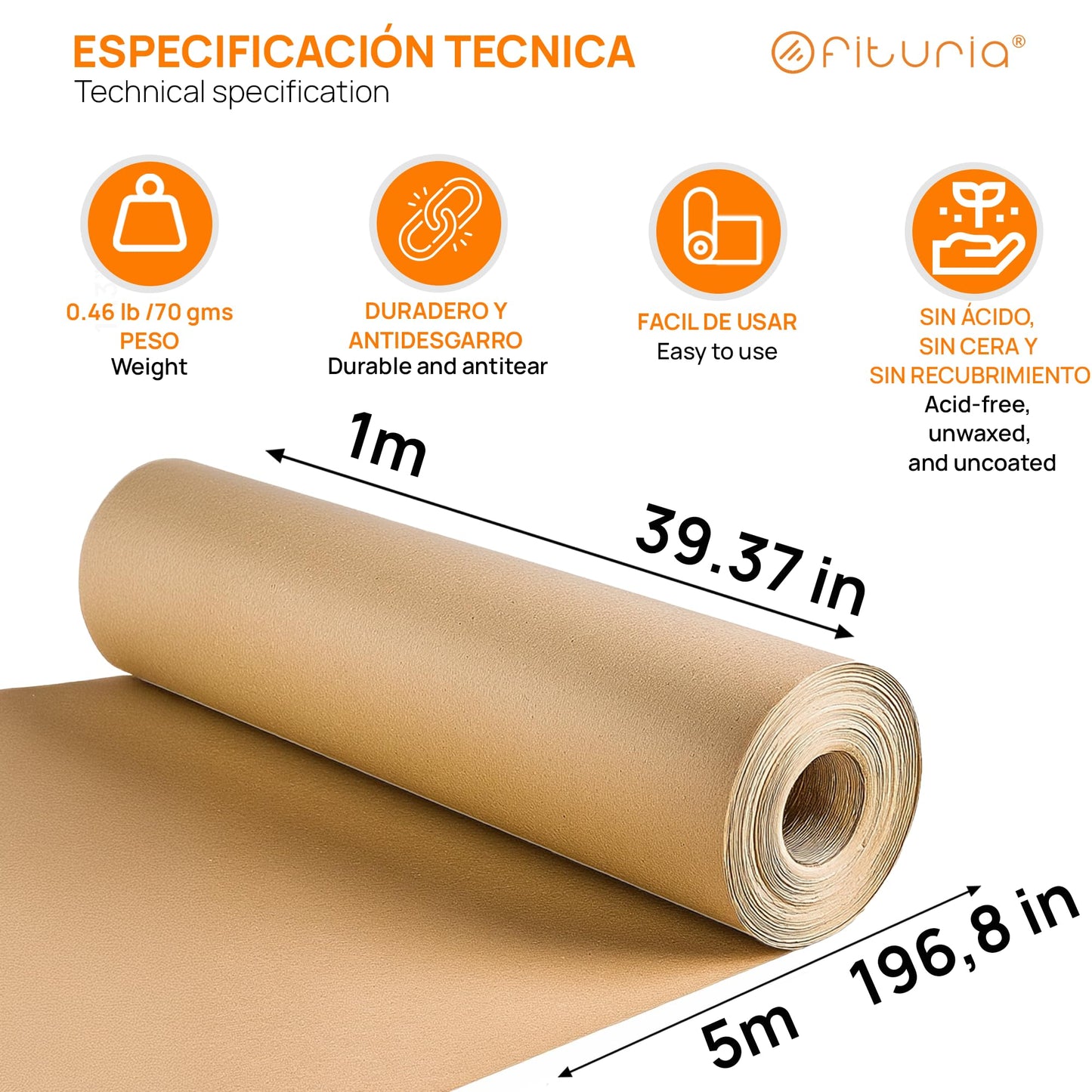 OFITURIA Natural Kraft Paper - Roll 1 × 5 m - 6 Rolls - Packaging Paper and Wrapping Paper - Craft Paper for DIY, Decoration and Sewing Patterns - Tear-Resistant and Easy to Cut - COM620-parent2