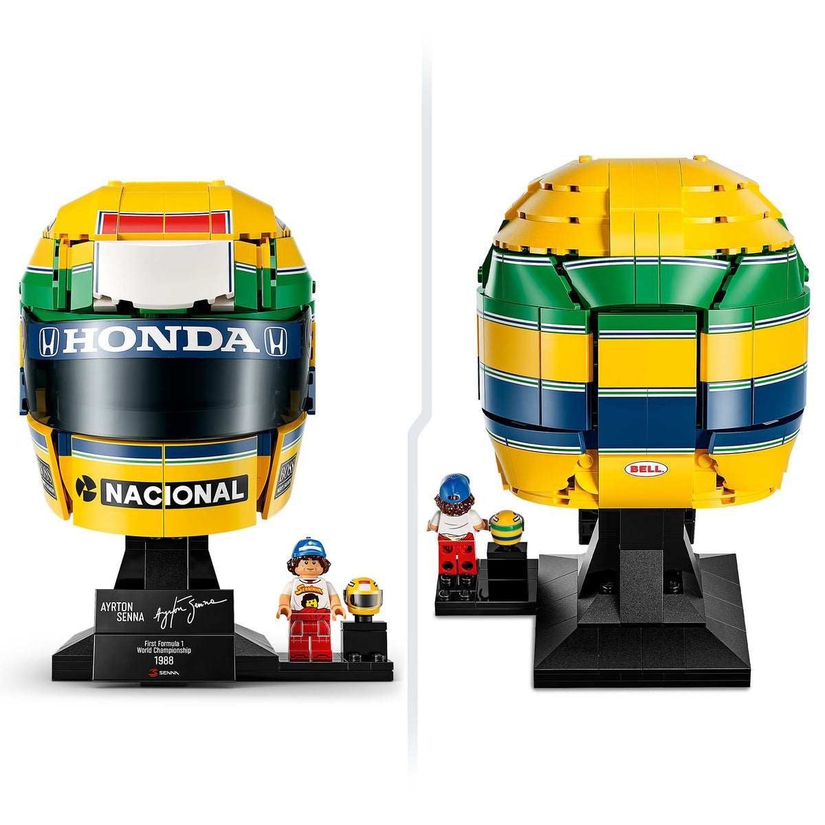LEGO Editions Ayrton Senna Helm - Articol pentru fani Formula 1 - Model de căști de curse pentru expunere cu figurina colectabilă - Cadou pentru băieți de la 14 ani și fani ai motorsportului - 43024