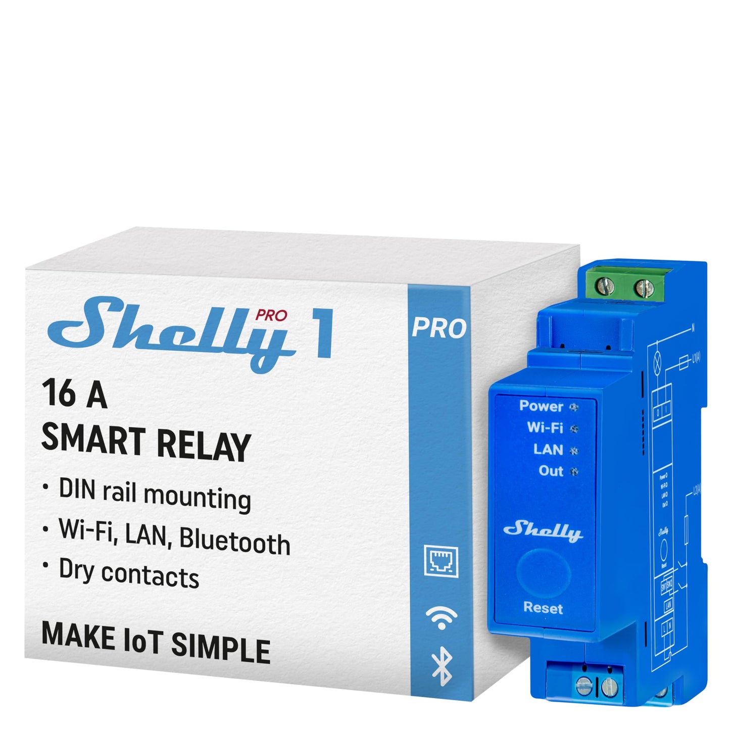 Shelly Pro 1 | LAN, WLAN 1-channel DIN rail smart switch with potential-free contacts - 16A | Light switch | Alexa & Google Home | iOS Android App | No Hub Required | Home automation - 3800235268001