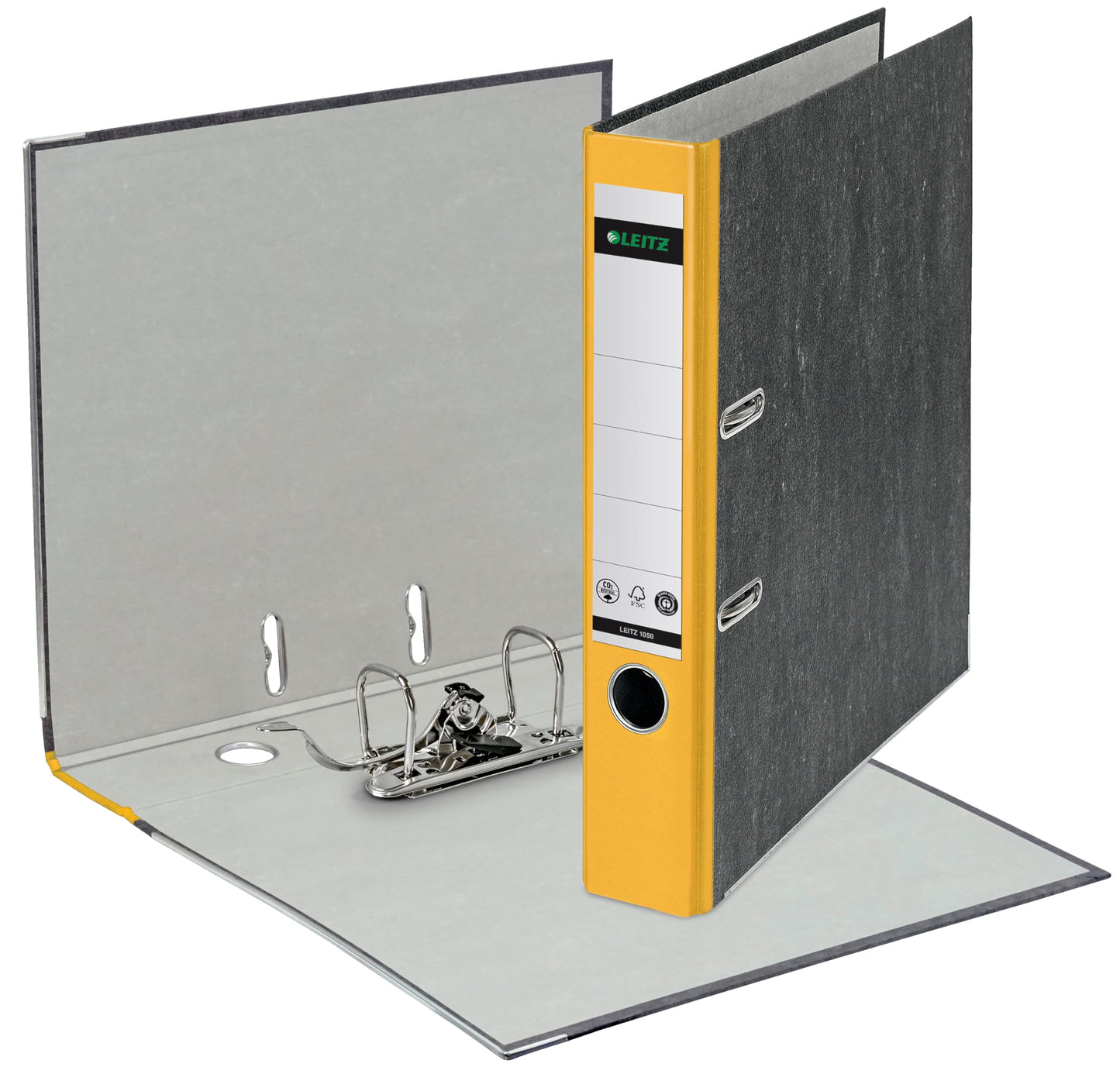 Leitz quality folders, pack of 20, the original, DIN A4 narrow file folder, 5 cm wide, cloud marble paper, recycled folder, Blue Angel, with 180° mechanics, highest stability, yellow, 10505015 - 10505015-20