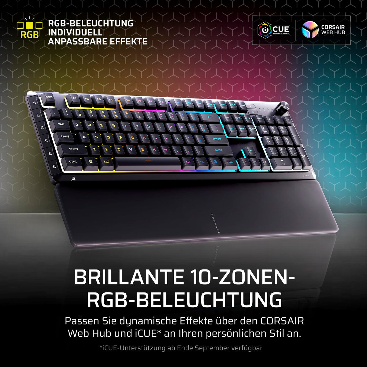 Corsair Skiff 100 Plus Silent RGB Wired Gaming Keyboard - Black - CH-9226I65-DE