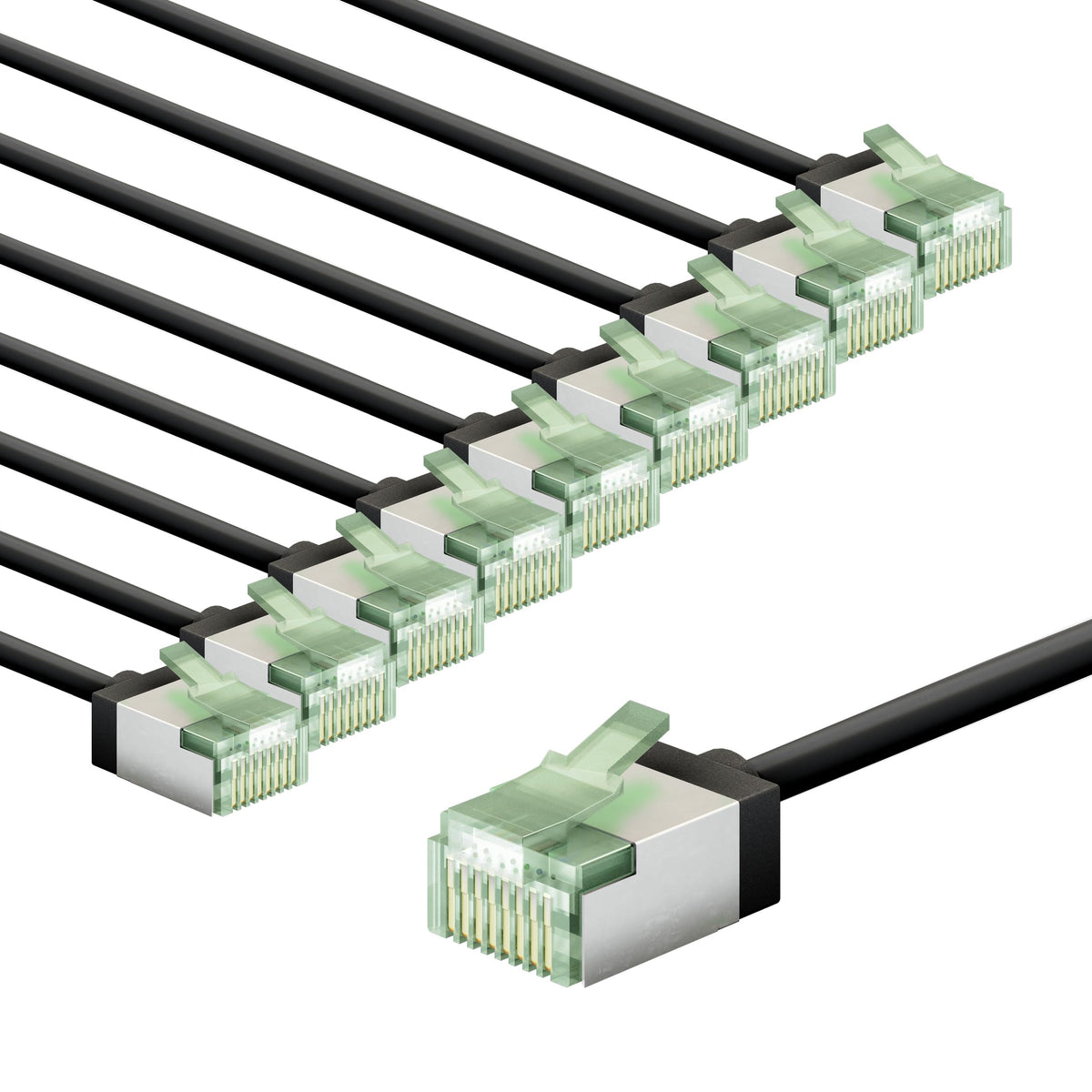 goobay CAT 8.1 Cablu de rețea în set de 10 / Cablu patch ecranat, super flexibil, U/FTP/CU cablu Ethernet, PiMF, LSZH/Cat 8.1 cablu cu 10Gbits / Negru / 10x5m, 79507