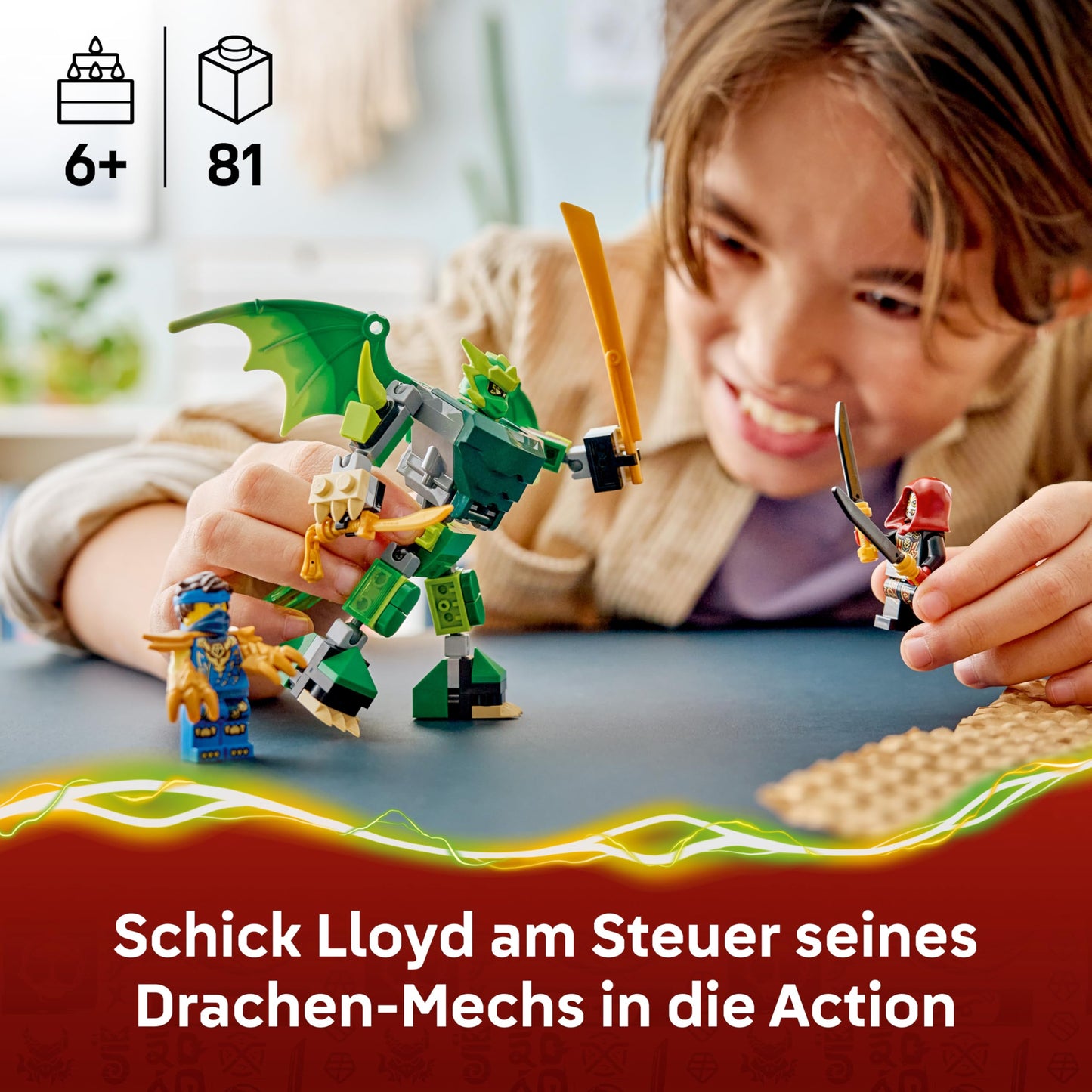 LEGO NINJAGO Lloyd's Dragon Mech Battle Set - Ninja playset with action figure, 3 minifigures and katanas - children's room decoration - gift idea for boys aged 6 and over and Dragons Rising fans - 71862