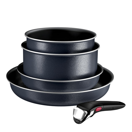 Tefal Ingenio Enjoy Frying Pan Set, 2-piece, 22/28 cm + 2 Saucepan 18/20 cm + detachable handle, induction compatible, non-stick, titanium coating, Thermo-Signal, oven safe - L7239243