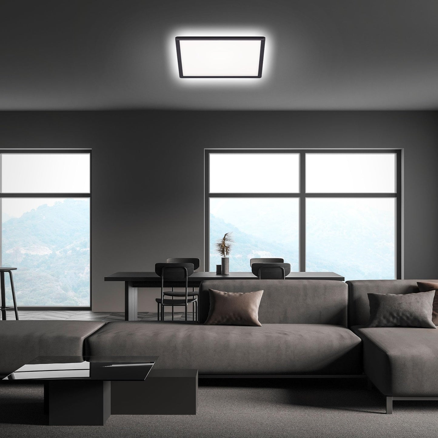BRILONER - LED ceiling lamp with indirect light, flat, neutral white light color, lamp, ceiling light, living room lamp, LED panel, kitchen lamp, ceiling lighting, 42x42x2.9 cm, black - 7158-415