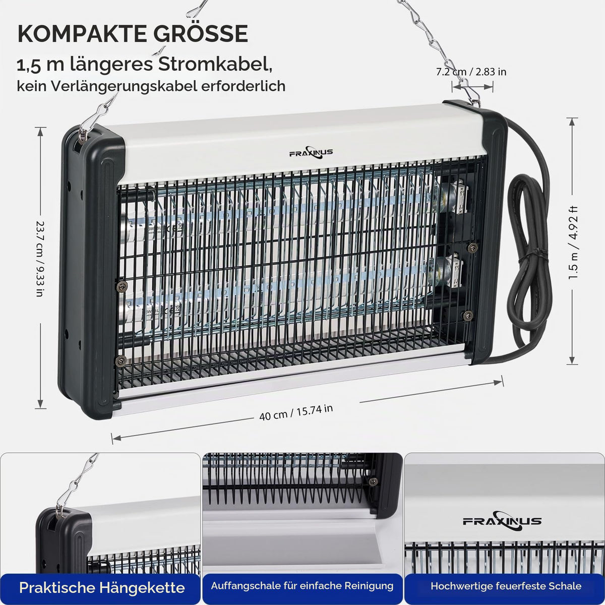 FRAXINUS Insecticid Electric, Capcană pentru muște pentru interior, Capcană pentru țânțari pentru interior, Lampă UV pentru țânțari, Lumină LED cu consum redus de energie, Perfectă împotriva muștelor, moliilor și țânțarilor. (Îmbunătățită cu cablu de