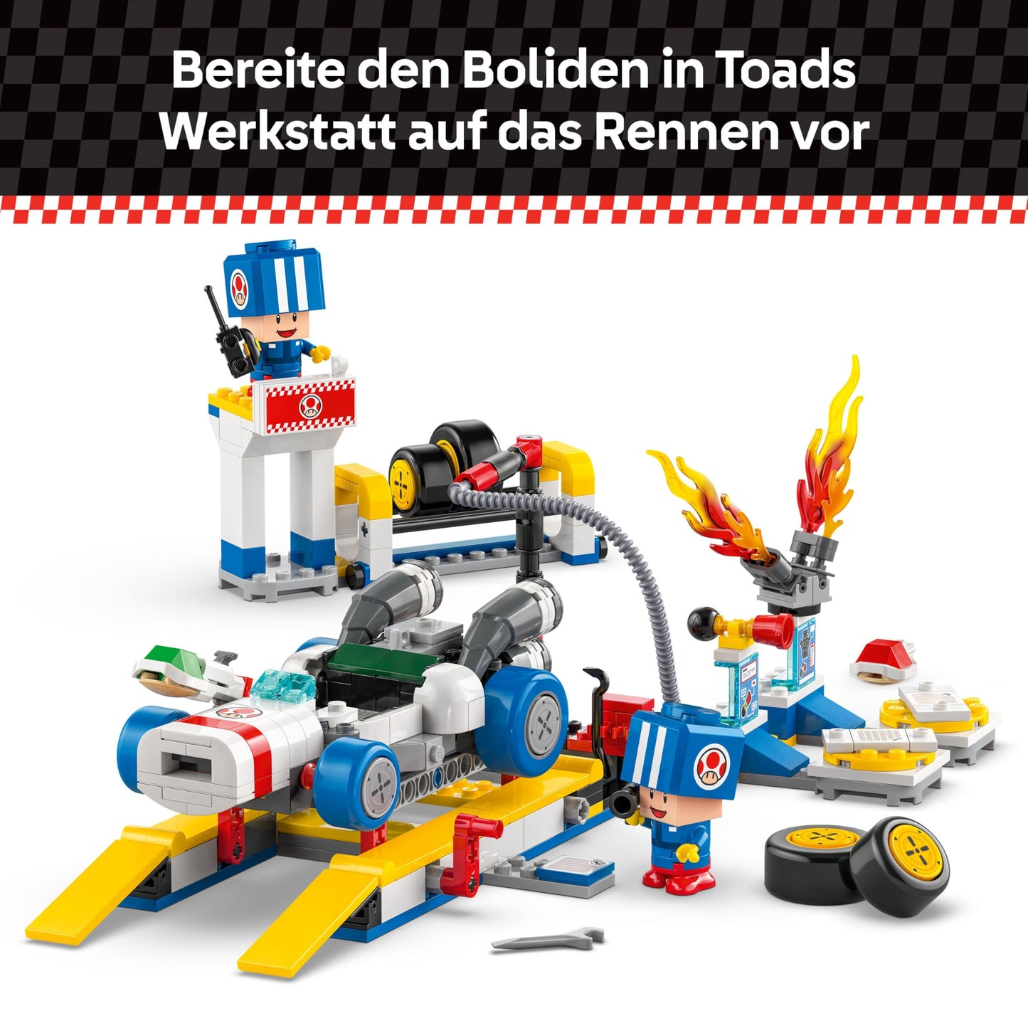 LEGO Super Mario: Mario Kart – Toad's Garage Set, Nintendo Mechanic Toy with 2 Blue Toad Character Figures for Independent Play, Birthday Gift for Boys, Girls and Gamers Aged 8 Plus 72035