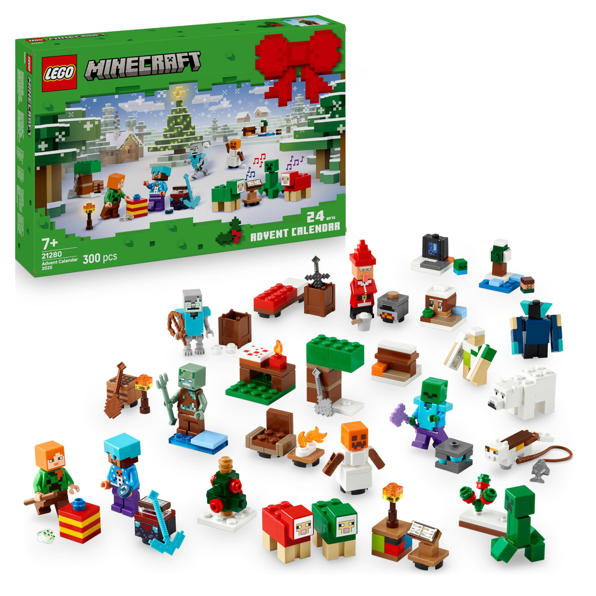 LEGO Minecraft Adventskalender 2025 - Jucărie pentru băieți și fete de la 7 ani - 24 de surprize inclusiv minifigurine și mini-modele - Set de joacă pentru copii - Cadou de gaming pentru Advent - 21280