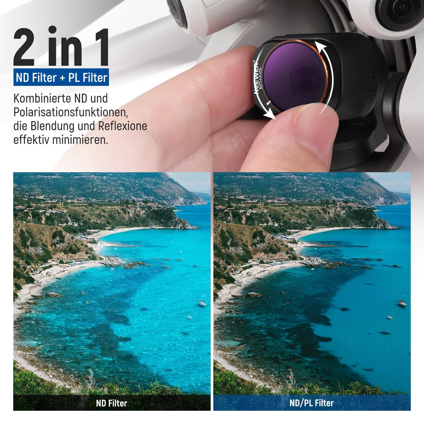 NEEWER filter set compatible with DJI Mini 4 Pro, ND16/32/64/128/256/512/1000 ND16/PL, ND32/PL, ND64/PL, ND128/PL, ND256/PL, UV, CPL, LPR, Black Diffusion 1/4 filter for a cinematic fog effect - 10103579