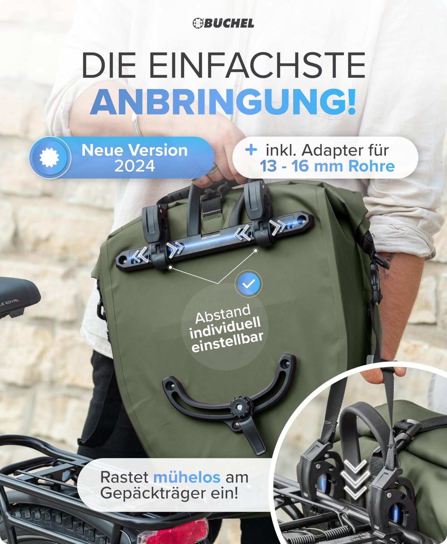 Büchel bicycle bag for luggage rack I 25.4 L - 100% waterproof I with carrying handle and shoulder strap I bicycle bag luggage rack, luggage rack bag, rear bicycle bags - 81518003