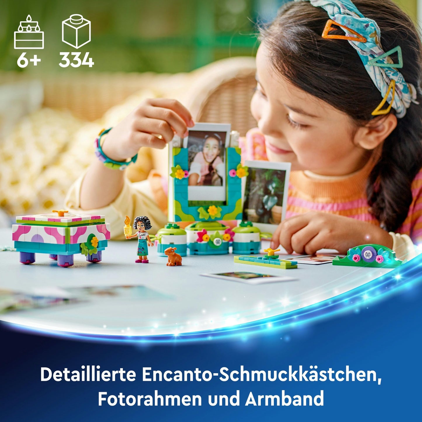 LEGO ǀ Disney Encanto Mirabels photo frame and jewelry box, building set for children with toy bracelet and the Mirabel Madrigal toy figure, gift for girls and boys aged 6 and over 43239
