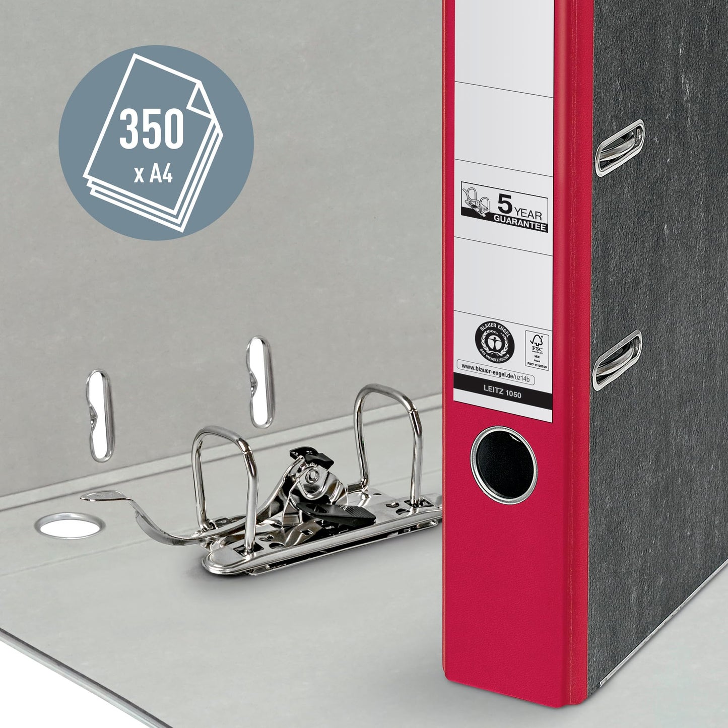 Leitz quality folders, pack of 20, the original, DIN A4 narrow file folder, 5 cm wide, cloud marble paper, recycled folder, Blue Angel, with 180° mechanics, highest stability, red, 10505025 - 10505025-20