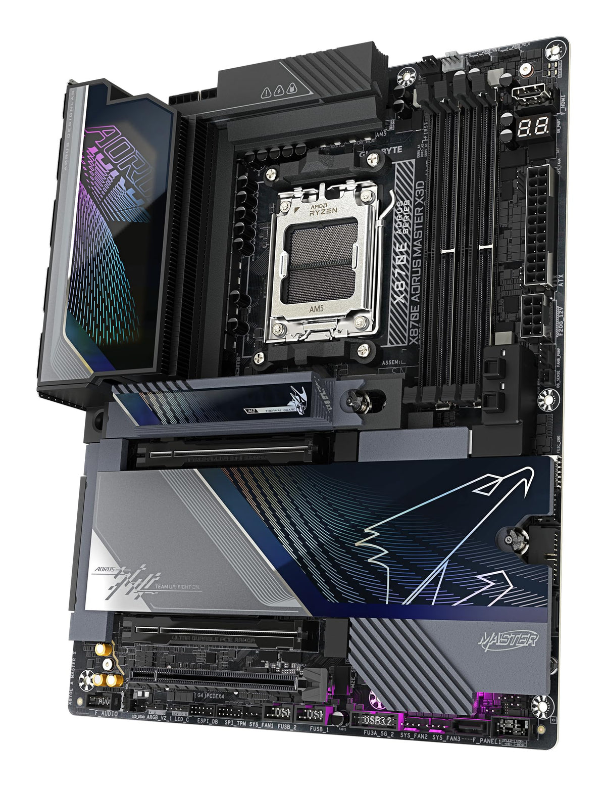 GIGABYTE X870E AORUS Master X3D Motherboard - Supports AMD Ryzen 9000 CPUs, digital 18+2+2 phase VRM, up to 9000MHz DDR5 (O.C.), 2x PCIe 5.0 + 3x PCIe 4.0, Wi-Fi 7, 10GbE LAN, USB 4