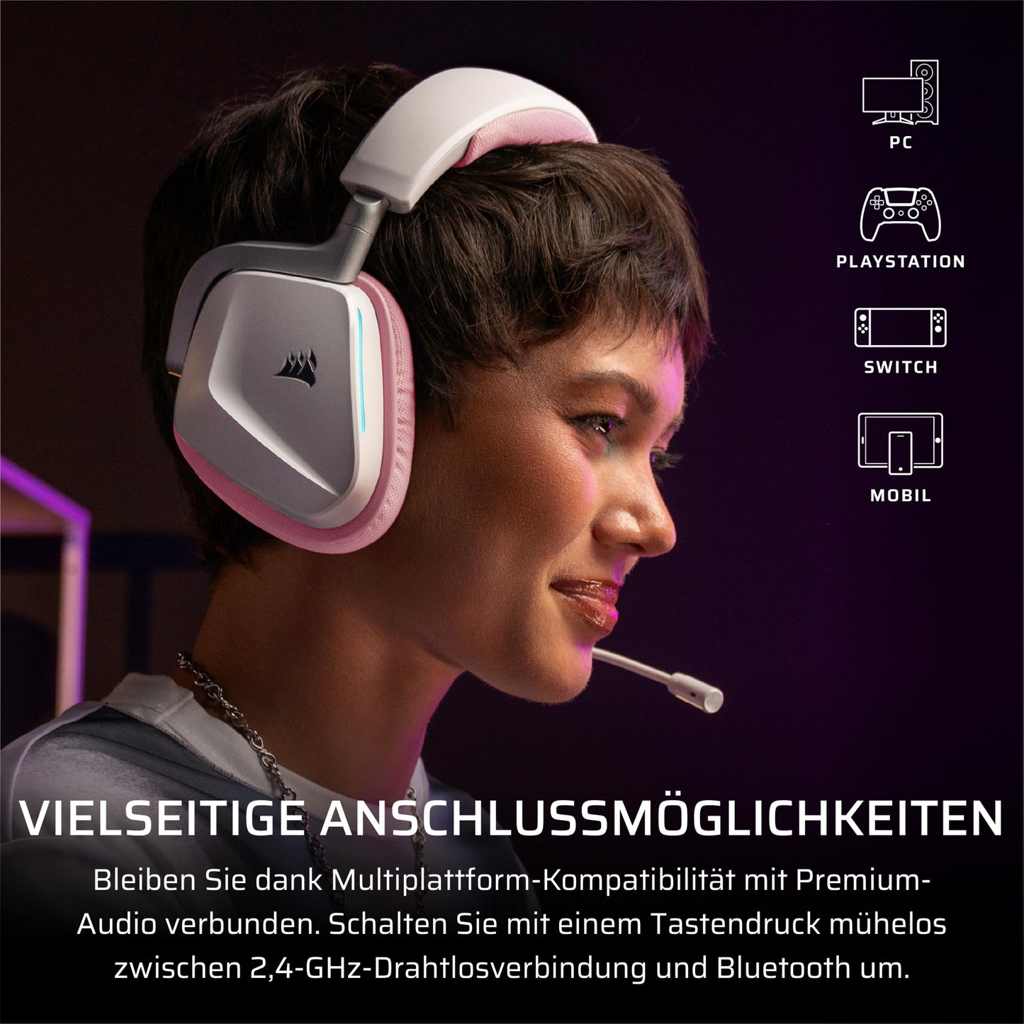 Corsair Void v2 Wireless Gaming Headset with Bluetooth for PC, PS5, PS4, Switch & Mobile - Dolby Atmos, Dual Wireless Multiplatform, Long Lasting Battery, Fast Charging - Pink - CA-9011394-WW