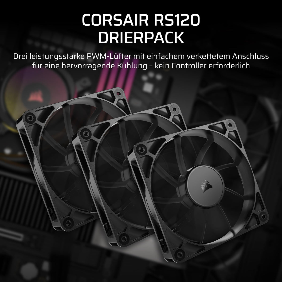 CORSAIR RS120 ventilator PWM de 120mm – pachet de trei, negru - CO-9050189-WW