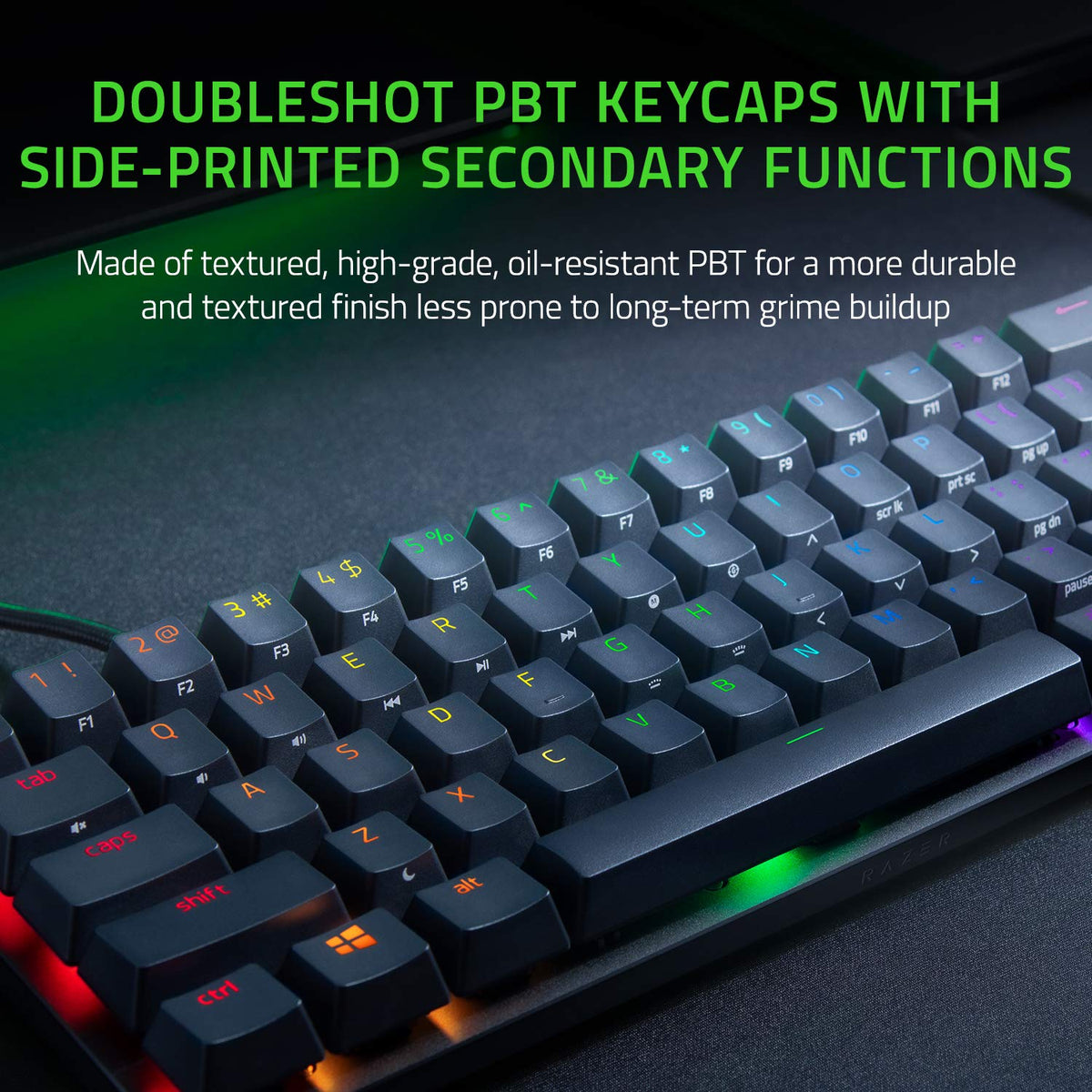 Razer Huntsman Mini (Red Switch) - Tastatur de gaming compactă 60% (Switch-uri optice liniare, capace de taste Doubleshot PBT, cablu USB-C detașabil) QWERTY US-Layout | Negru - RZ03-03390200-R3M1