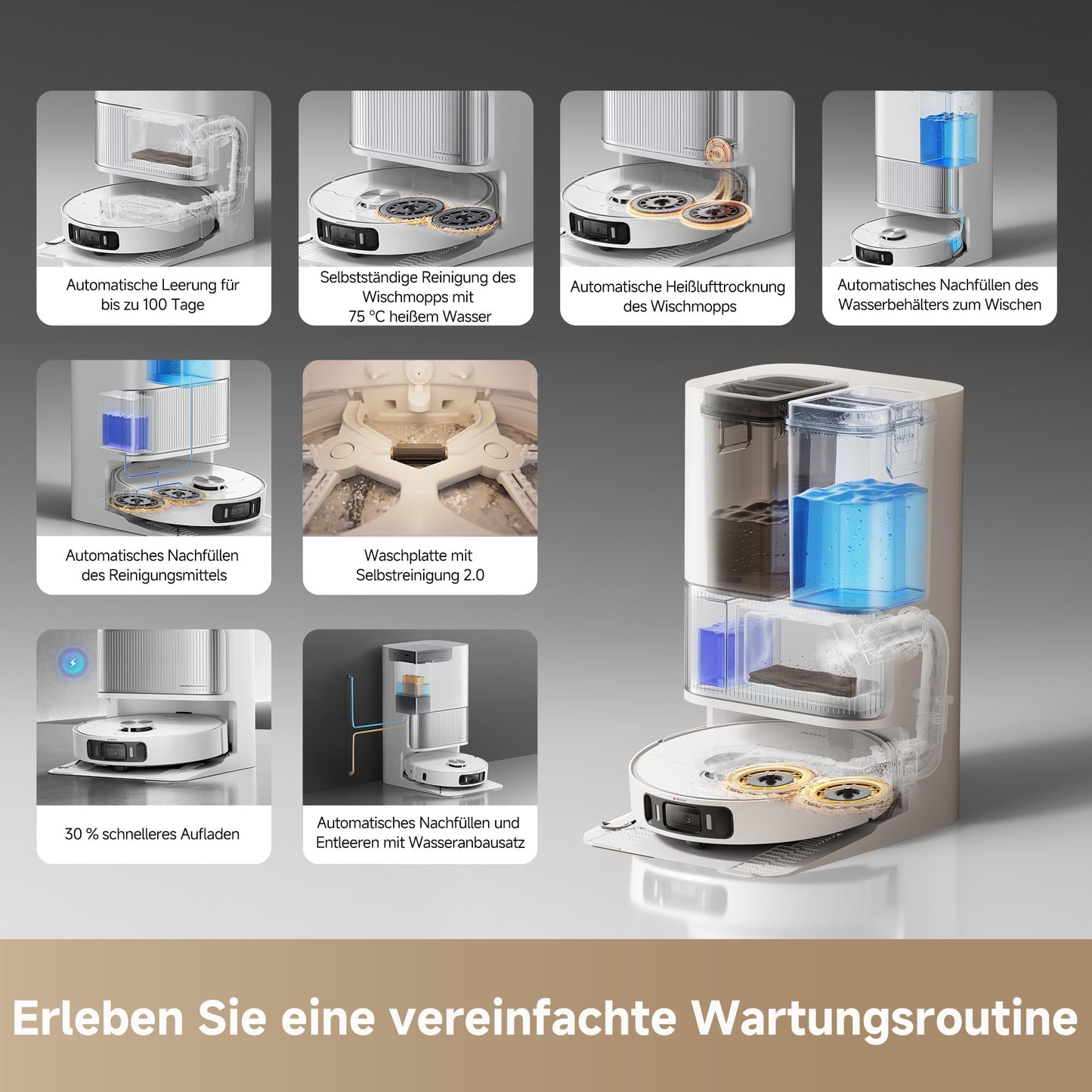 dreame L40 Ultra AE vacuum robot with wiping function, 19,000 Pa suction power, many brushes and a flexible mop, wet and dry dirt, the all-in-1 dock empties dust