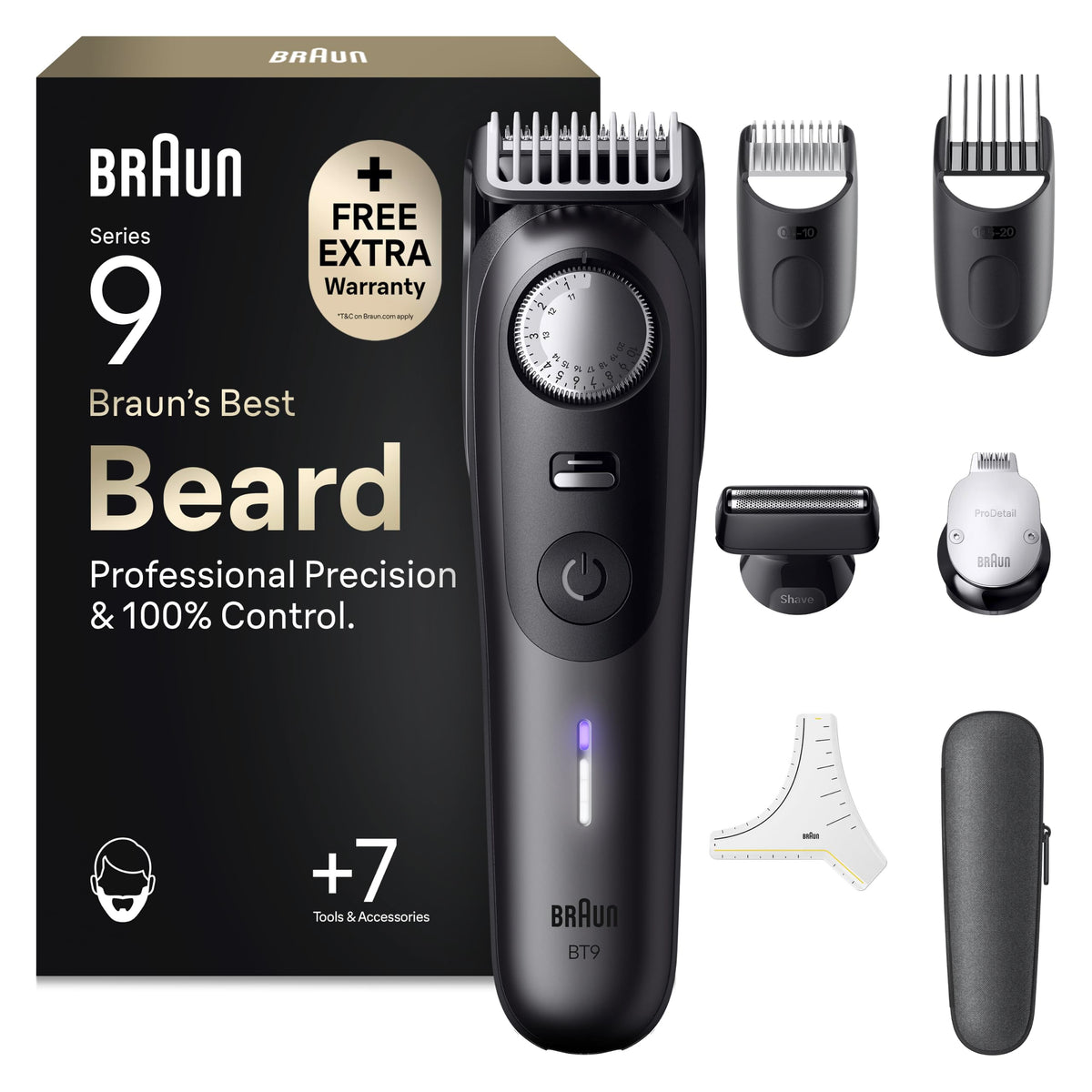 Braun Trimmer de barbă Series 9, Tăietor de barbă fără fir pentru bărbați, BT9525, Titan