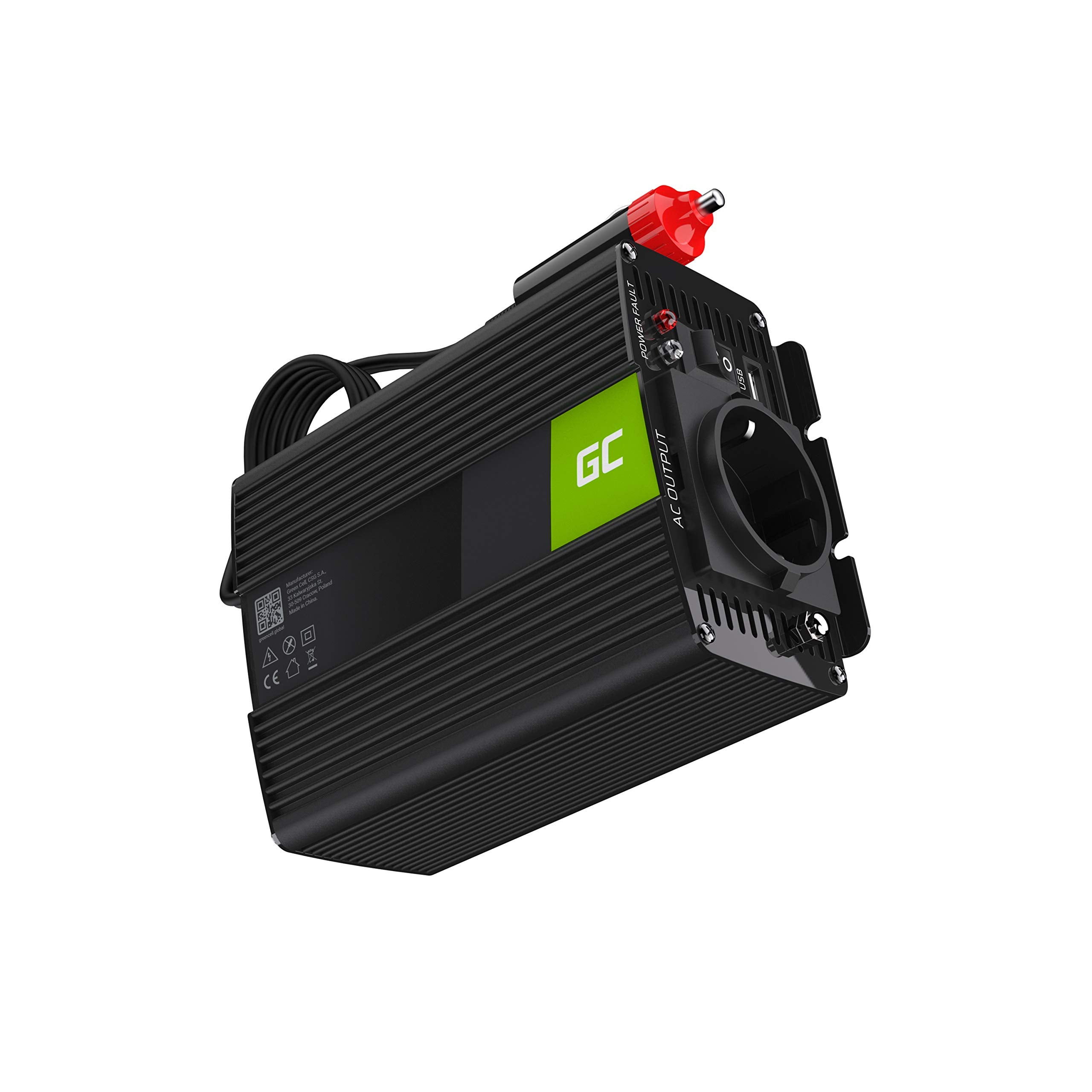 Green Cell® 150W/300W 12V to 230V Sine Wave Volt Car Voltage Converter Inverter Power Solar Inverter DC AC Converter Current Converter Caravan Car Modified Sine Cigarette Lighter Socket