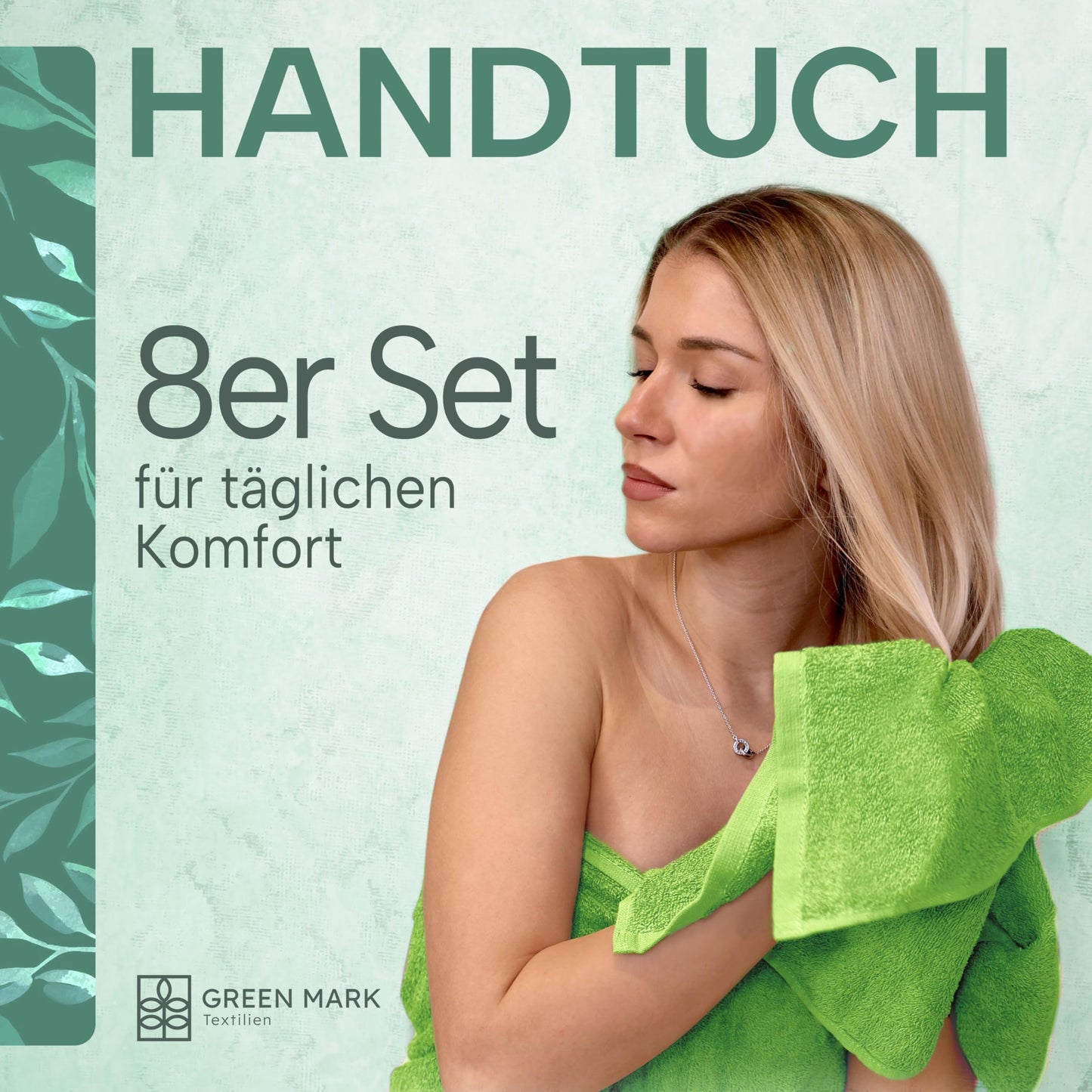 NatureMark Towels - Set of 8 - 100% Cotton, Soft & Absorbent, Premium Quality for Bathroom, Spa and Fitness, 50 × 100cm, Apple Green - NM-HT0705