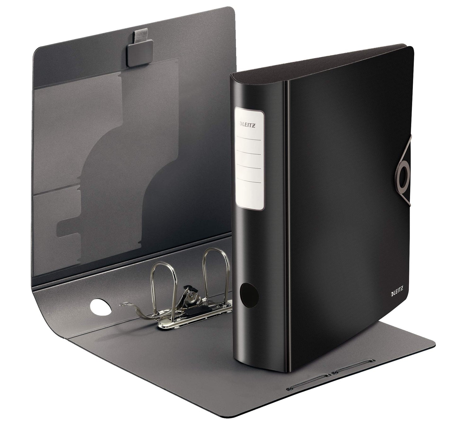 Leitz quality folder 180° Active Solid, pack of 5, A4, wide, rounded spine, 8.2 cm wide, elastic band closure, light polyfoam, plastic folder, black, 10471095 - 10471095-5
