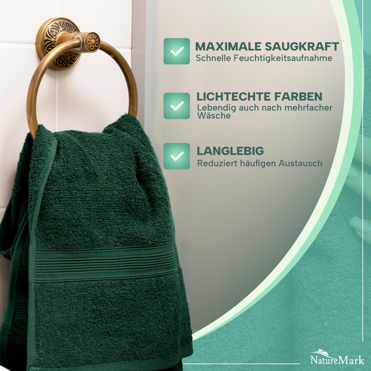 NatureMark 8 towel set - 100% cotton - absorbent and durable towels, size 50×100cm, dark green - 8er_dgrün