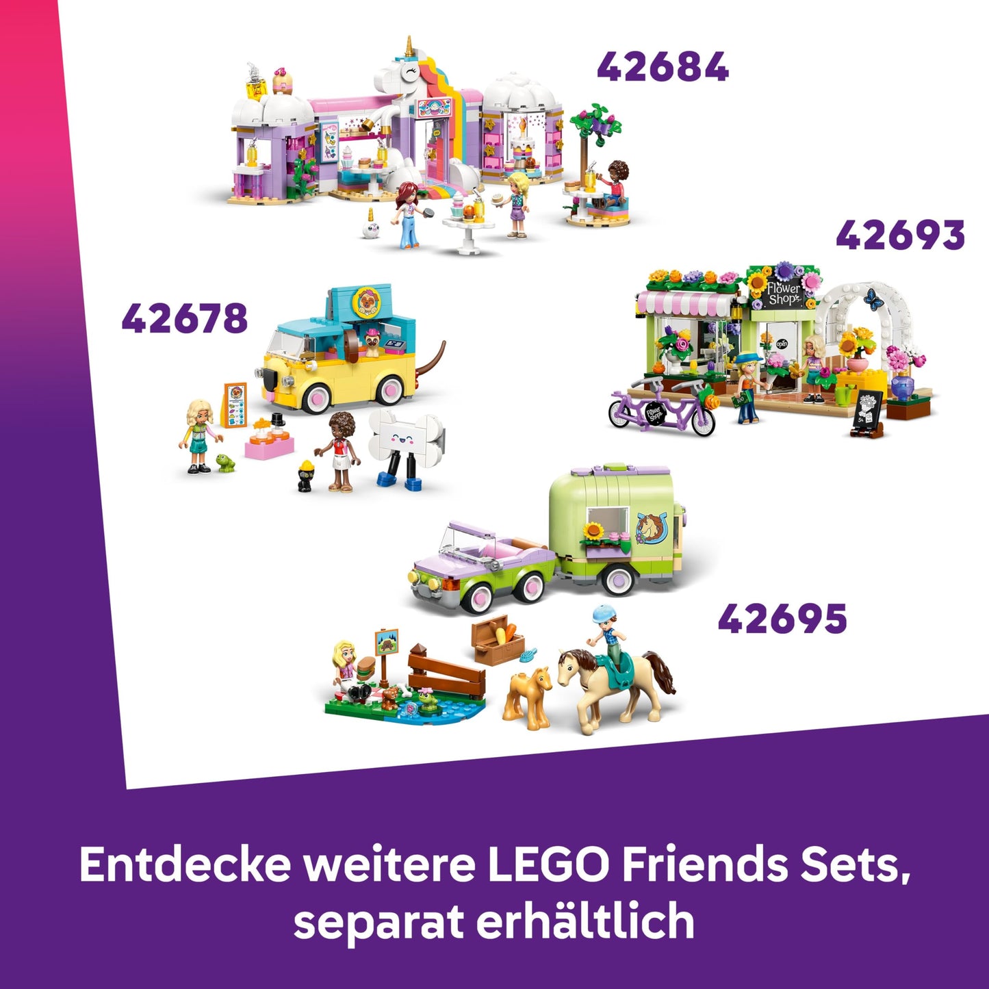 LEGO Friends pizza truck - playset with 2 minifigures, dog figure & toy food accessories - children's room decoration - gift idea for girls aged 6 and over - 42694